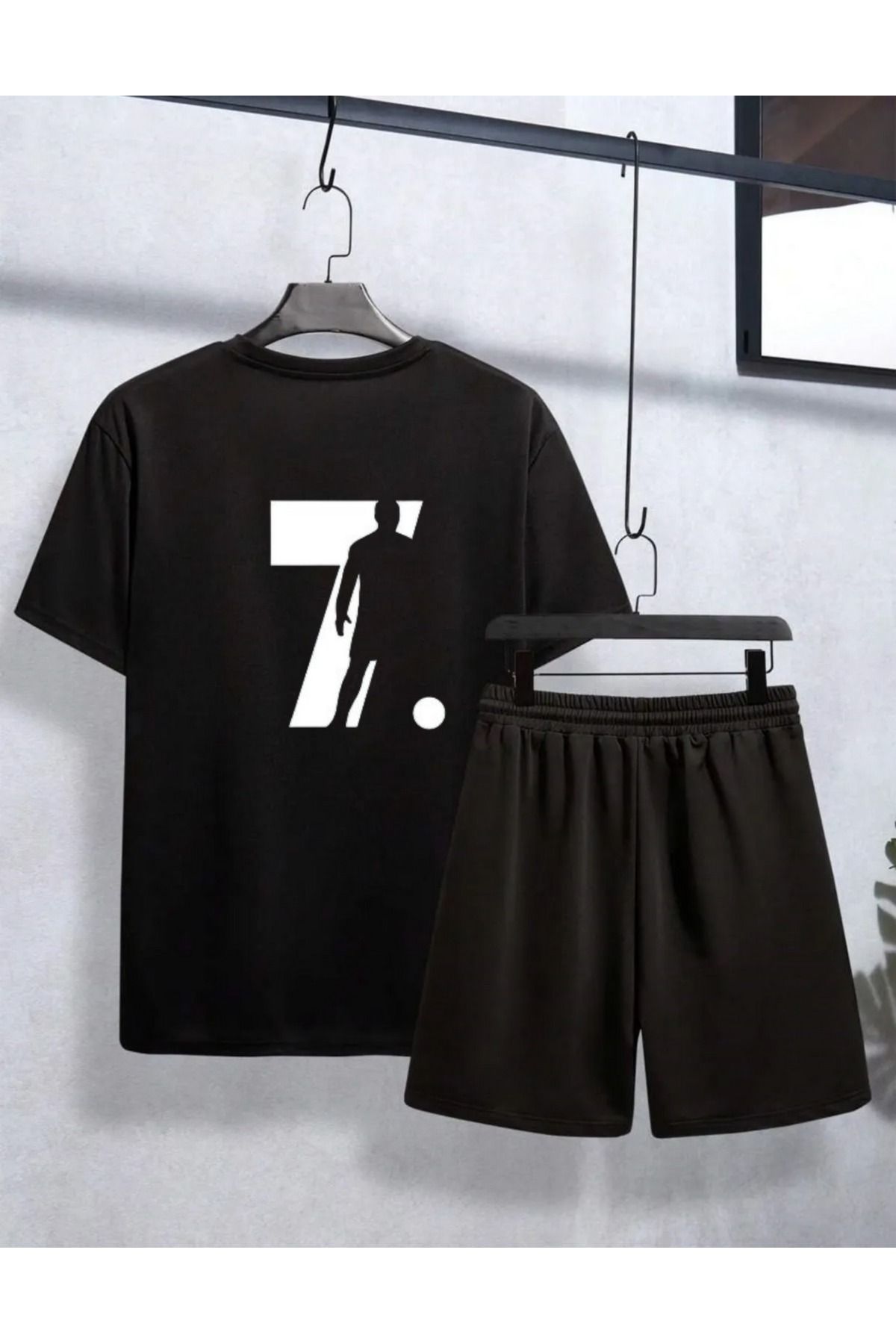 AMMA-Unisex Black Cristiano Ronaldo CR7 Printed Bottom Top T-Shirt Shorts Set 2