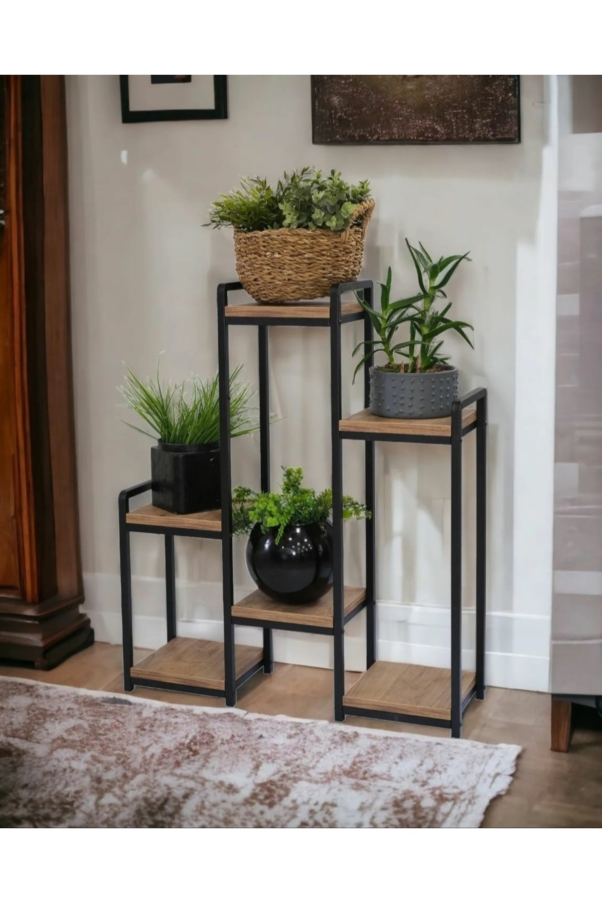 Bye Concept More Dekoratif Metal Ahşap 6 Raflı Saksı Standı Katlı Dikey Saksılık Çiçeklik Garden