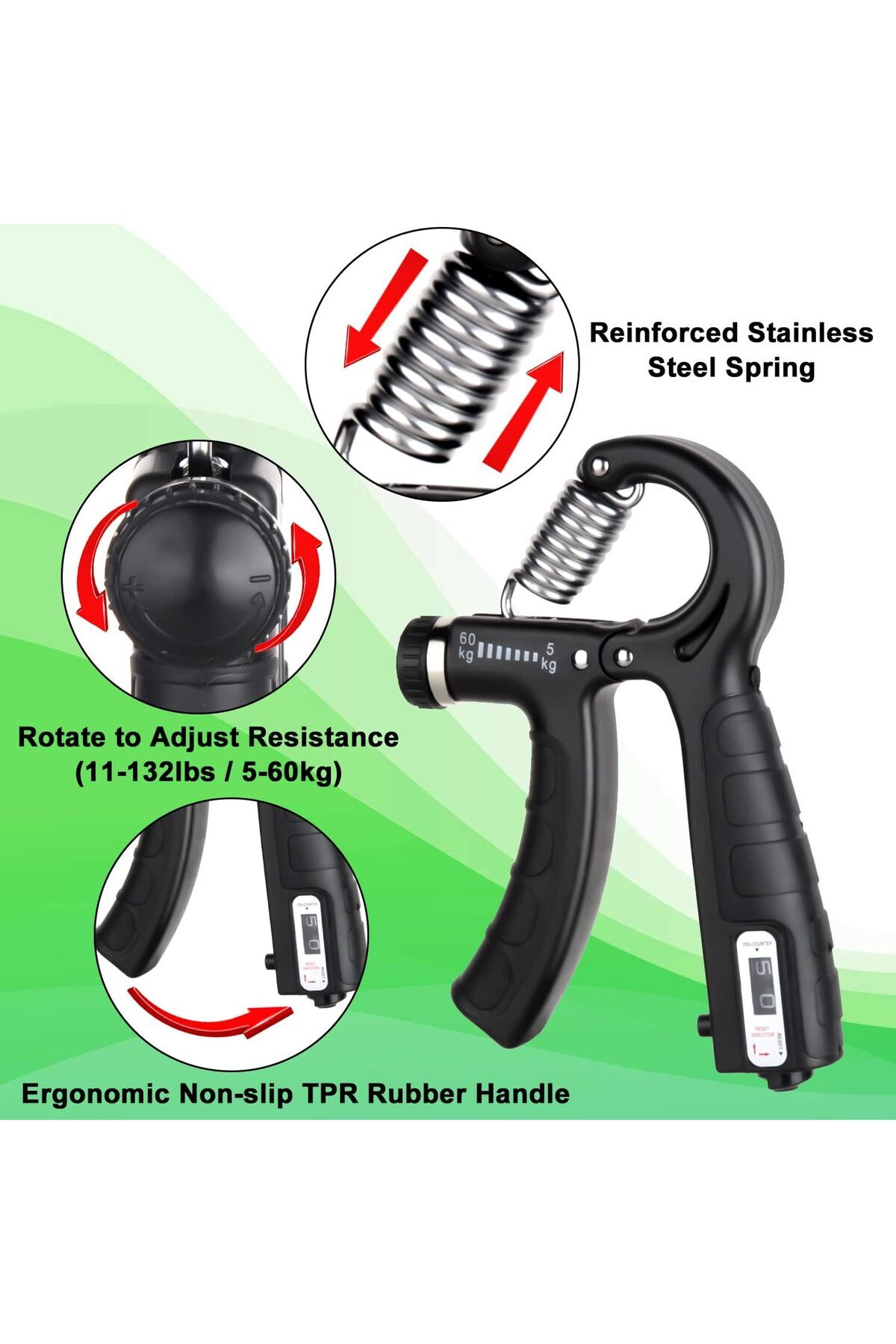 faial El Bilek ve Kol Güçlendirici Egzersiz Aleti 5-60Kg Direnç El Yayı