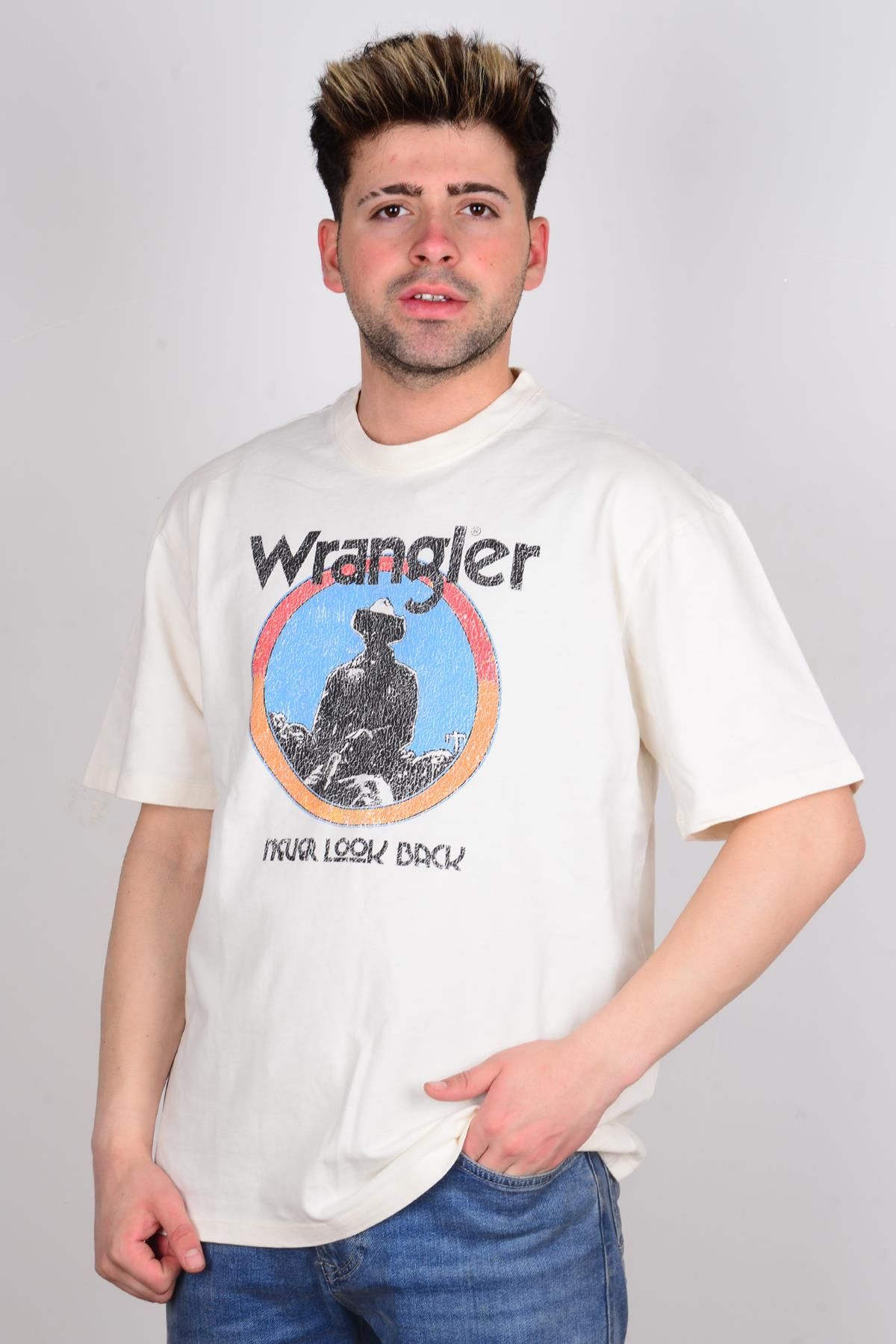 Wrangler تی شرت یقه دوچرخه چاپی W7CBEE737 ECRU