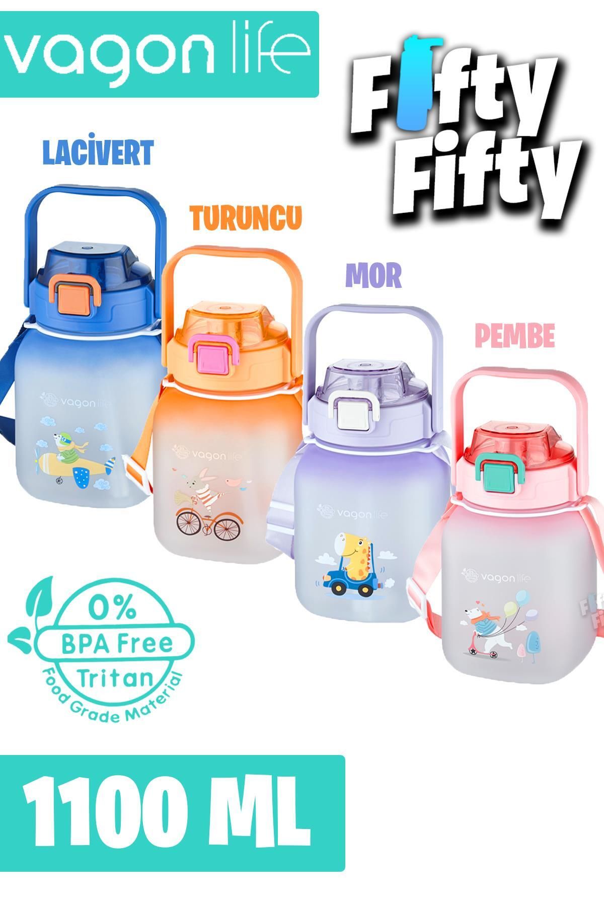 قمقمه ورزشی آبی دخترانه و پسرانه بچگانه Tritan 1100 ML HINGER PIIPE PIPER جریان آب Vagonlife