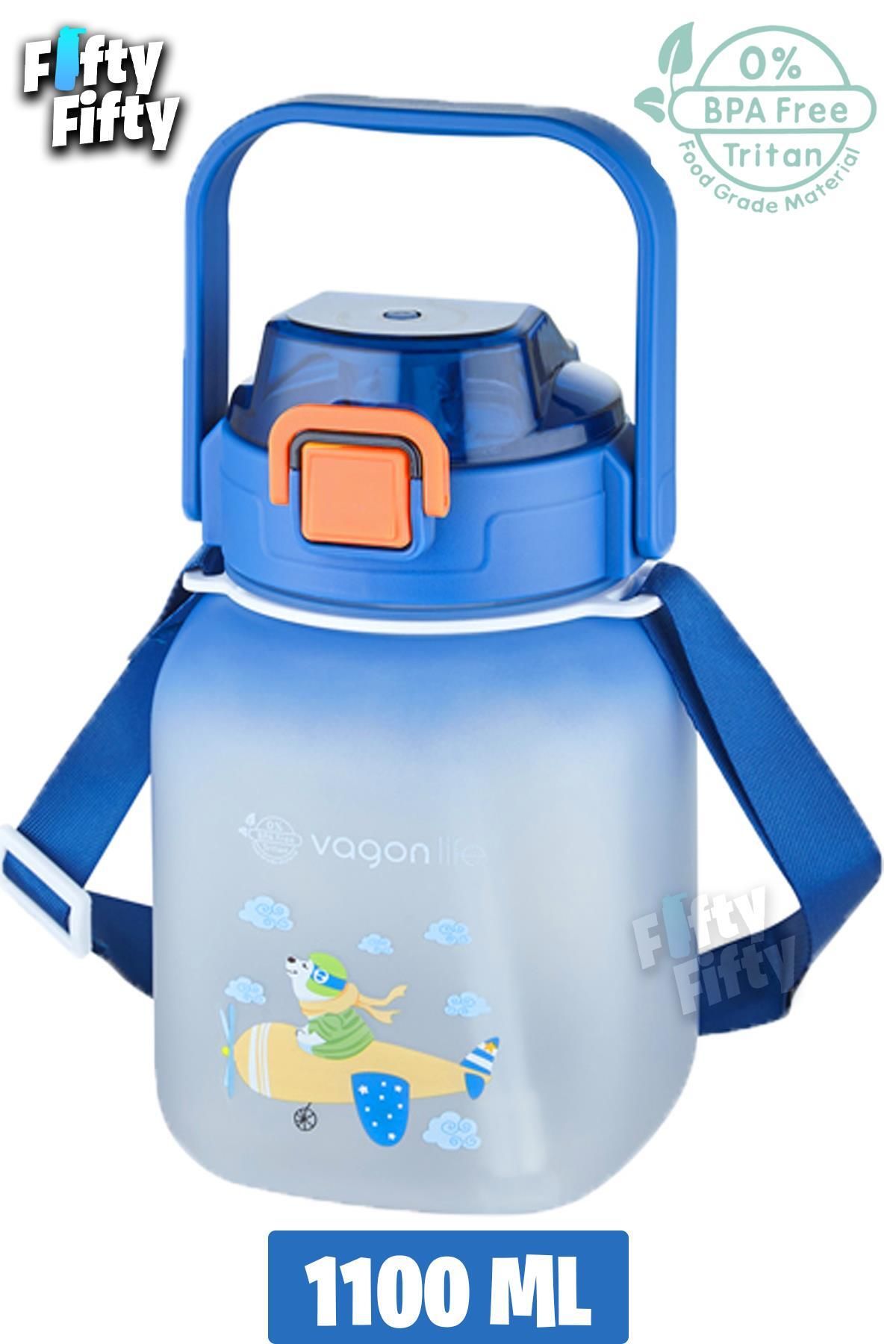 قمقمه ورزشی آبی دخترانه و پسرانه بچگانه Tritan 1100 ML HINGER PIIPE PIPER جریان آب Vagonlife