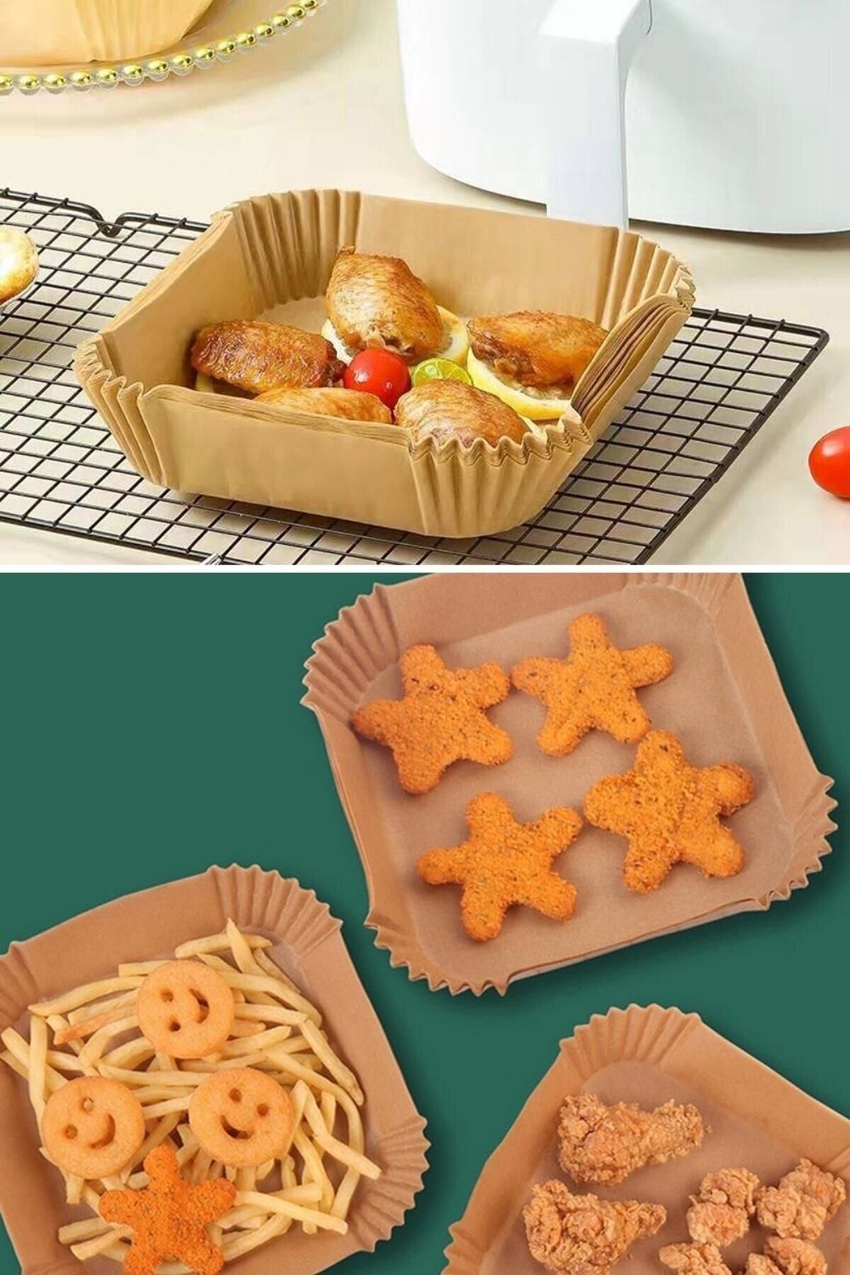Buffer-® 200 Pieces of Air Fryer Baking Paper Disposable Oil Paper with Square Hole and Plate Model 4