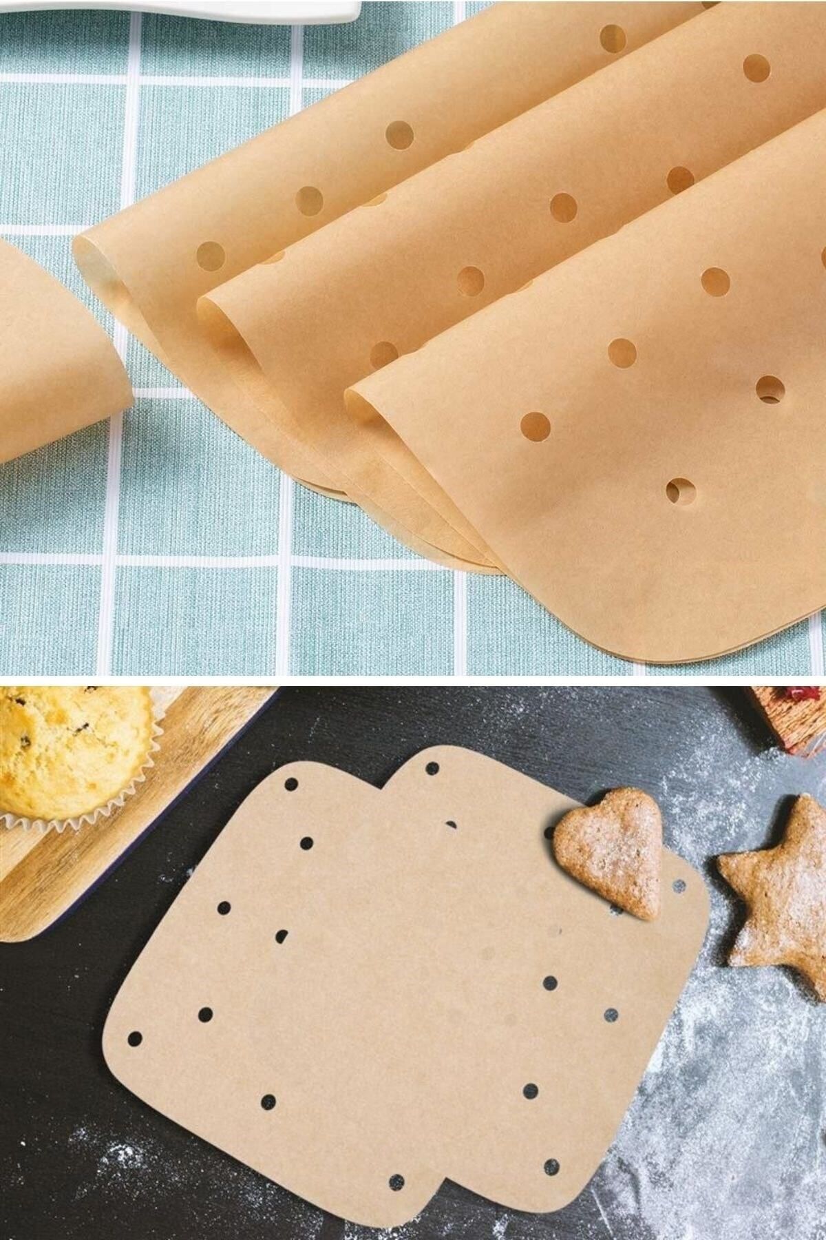 Buffer-® 200 Pieces of Air Fryer Baking Paper Disposable Oil Paper with Square Hole and Plate Model 3