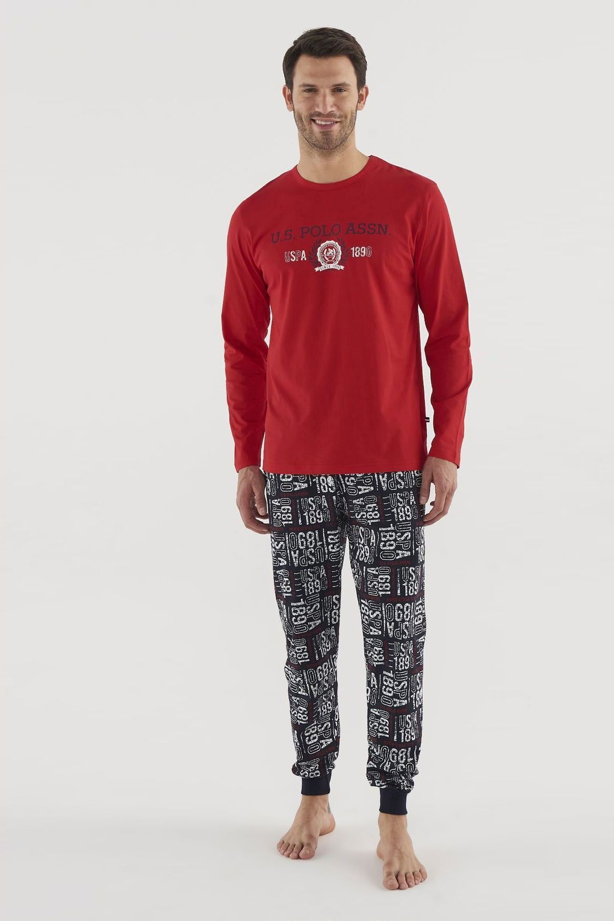 ست پیژامه قرمز مردانه لباس خواب 18634 U.S. Polo Assn.