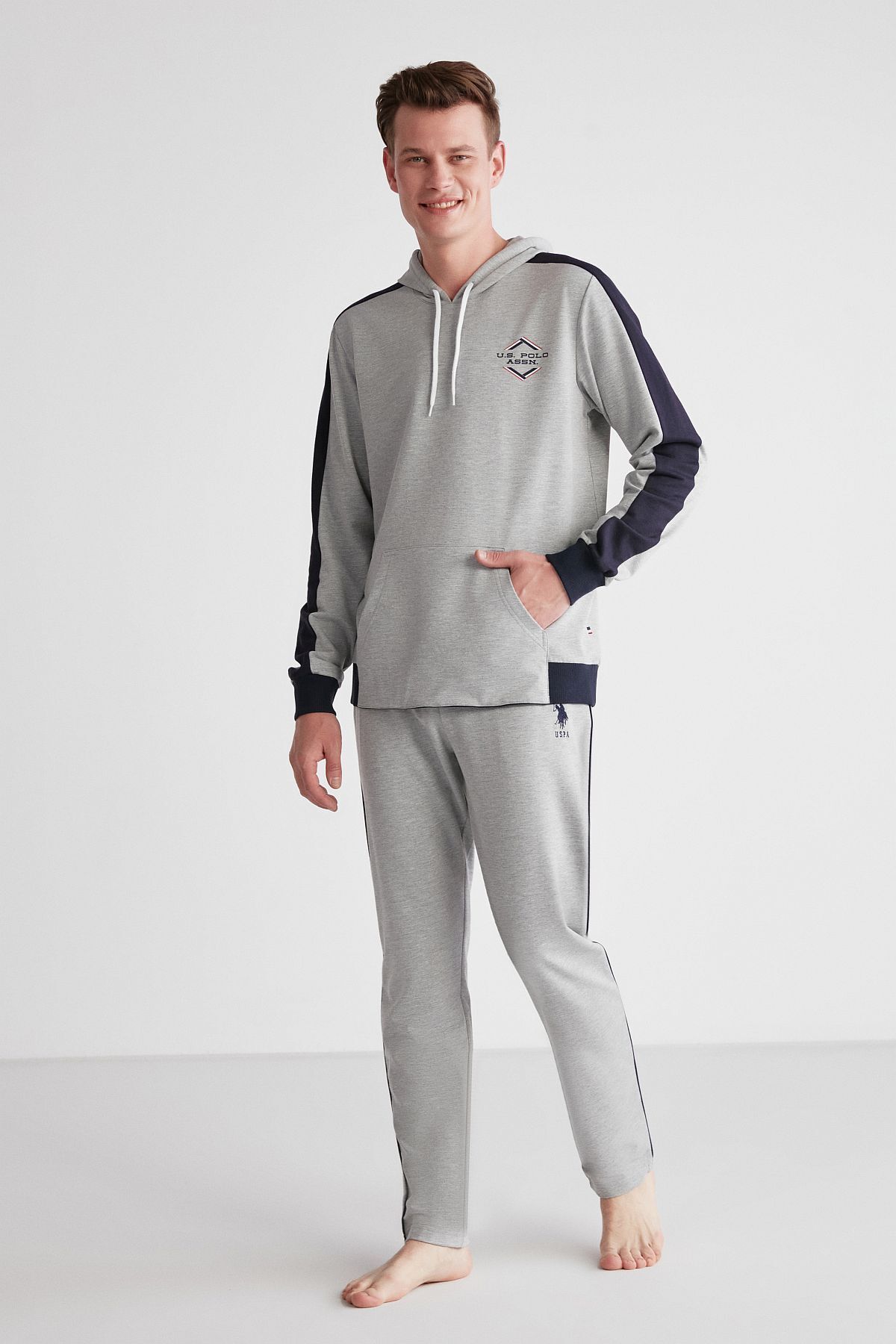 U.S. Polo Assn. پولو اسن ایالات متحده ست لباس خواب آستین بلند مردانه خاکستری ملانژ 18709 گریملنژ