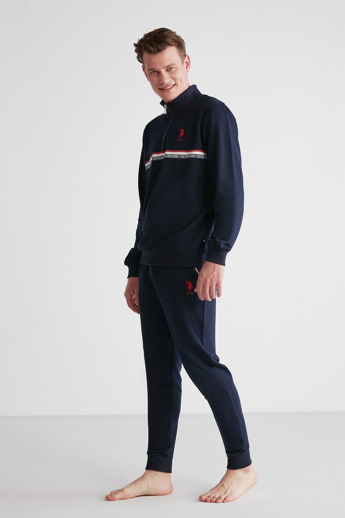 ست پیژامه آبی مردانه پولو اسن ایالات متحده لباس خواب آستین بلند سرمه ای 18707 U.S. Polo Assn.