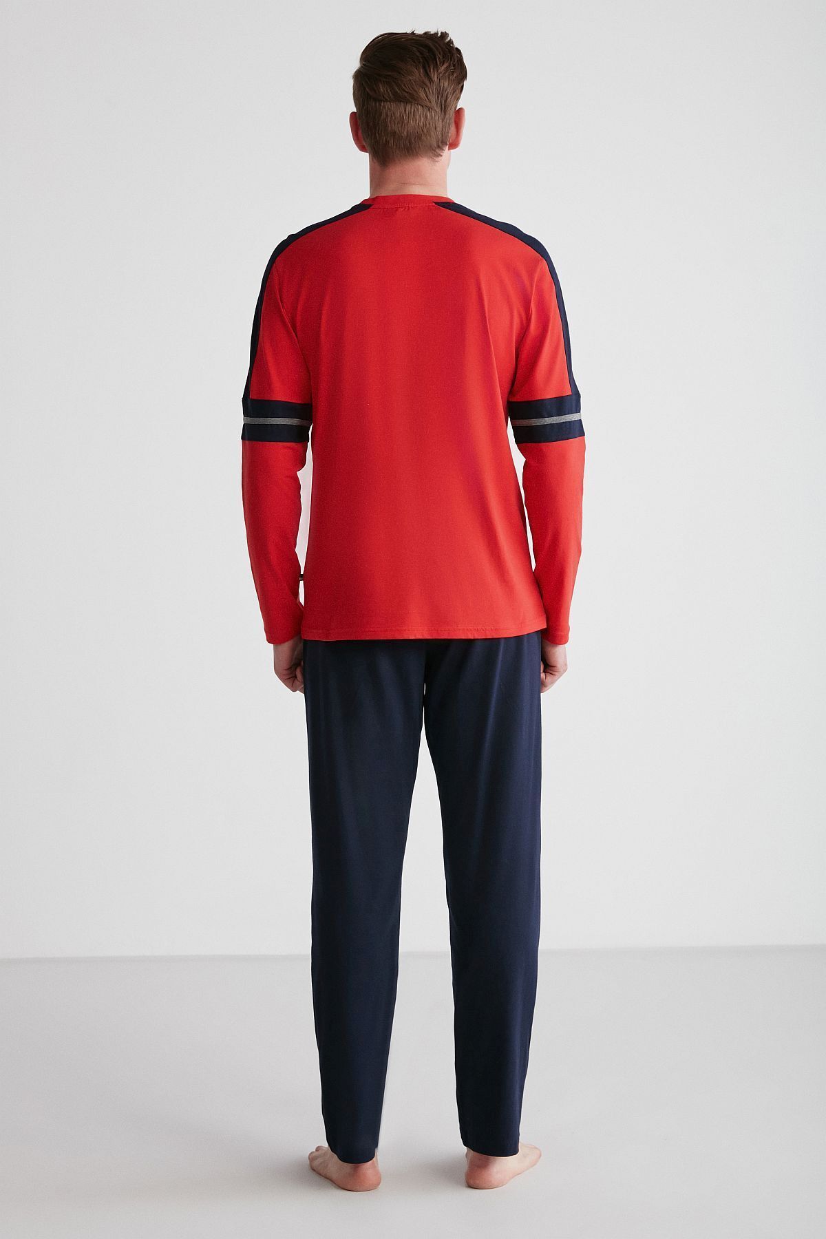 ست پیژامه قرمز مردانه پولو اسن ایالات متحده لباس خواب آستین بلند یقه گرد 18727 U.S. Polo Assn.