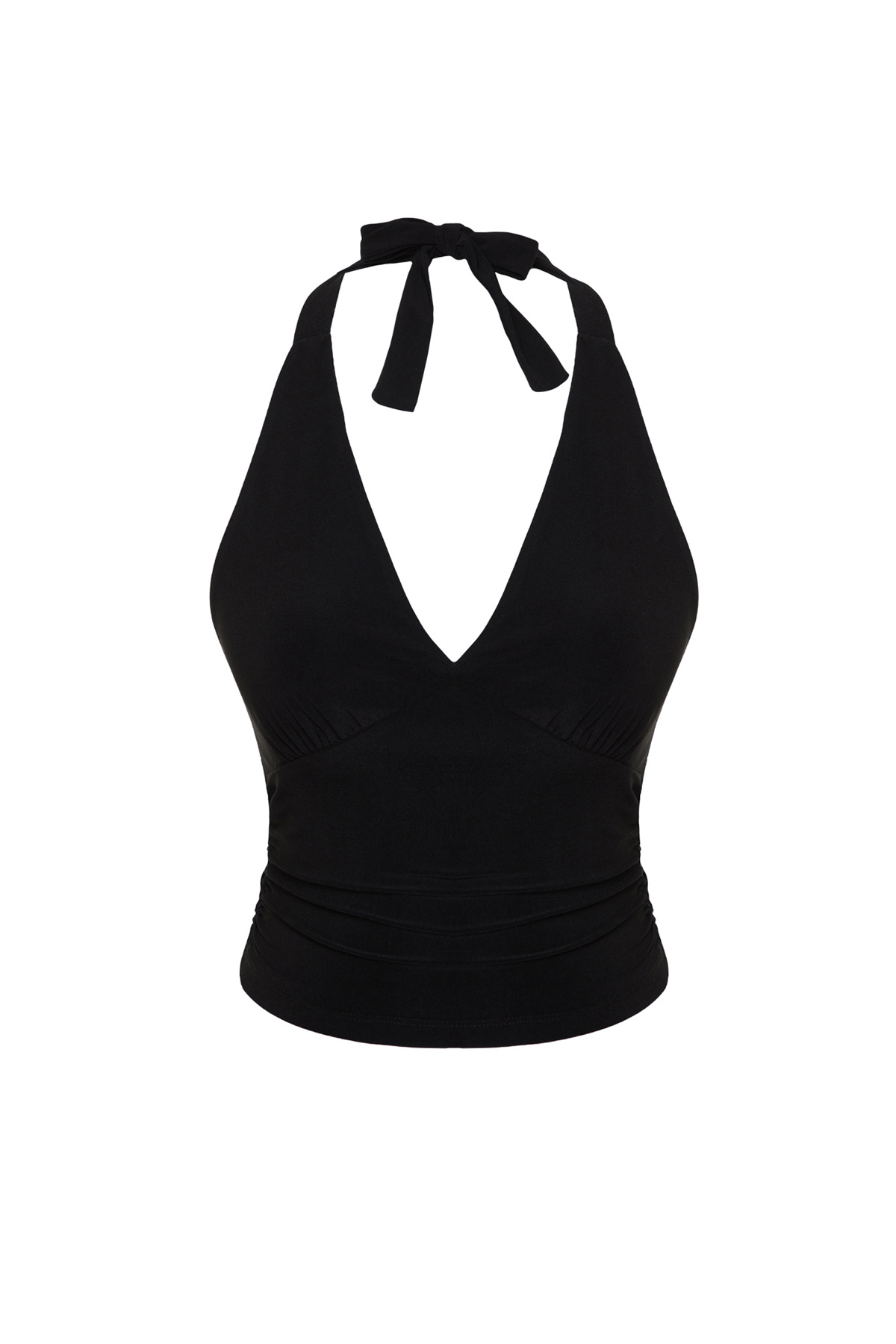 Trendyolmilla  Siyah Boyundan Bağlamalı Vücuda Oturan Esnek Crop Örme Bluz TWOSS24BZ00061 - Görsel 7