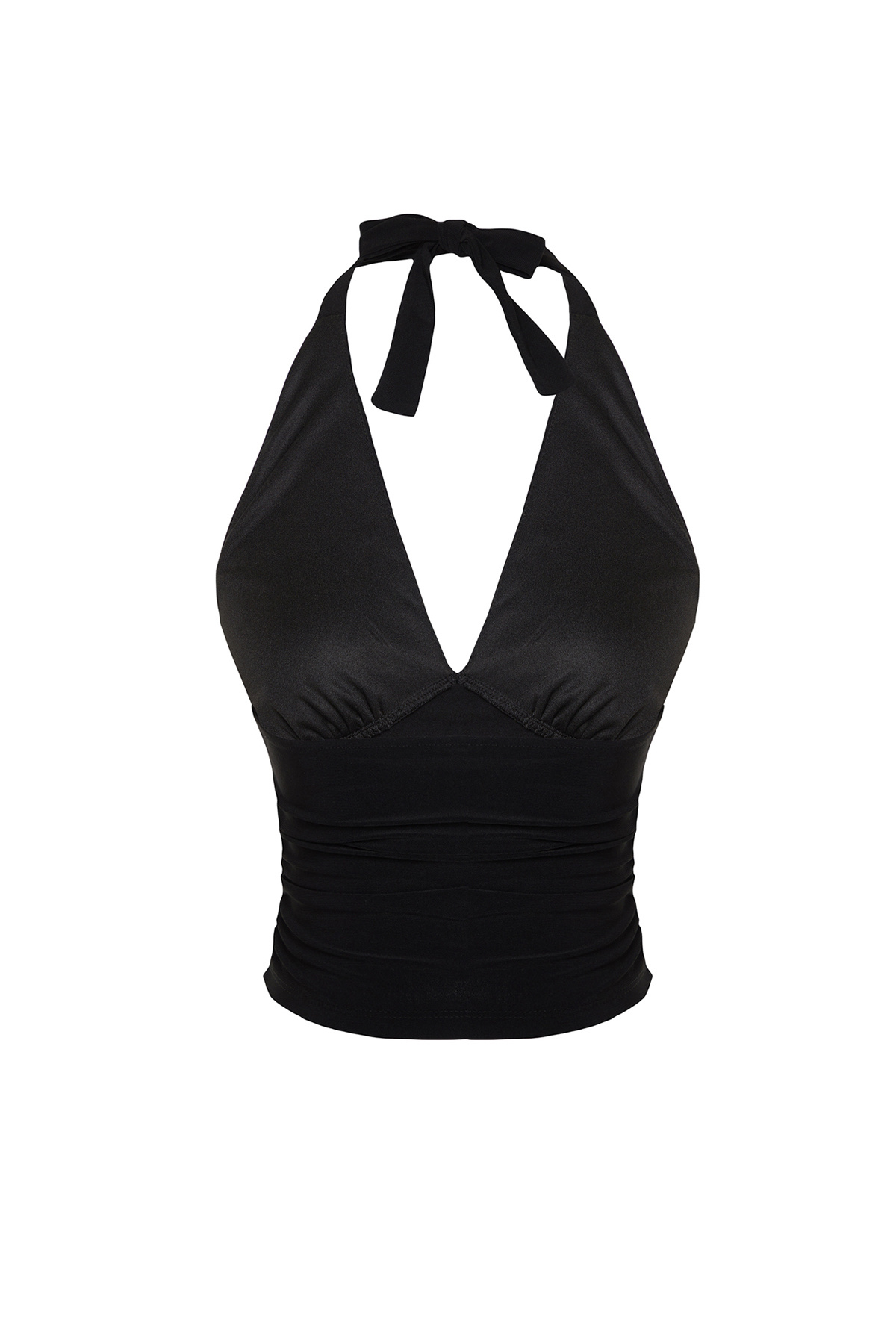 Trendyolmilla  Siyah Boyundan Bağlamalı Vücuda Oturan Esnek Crop Örme Bluz TWOSS24BZ00061 - Görsel 8