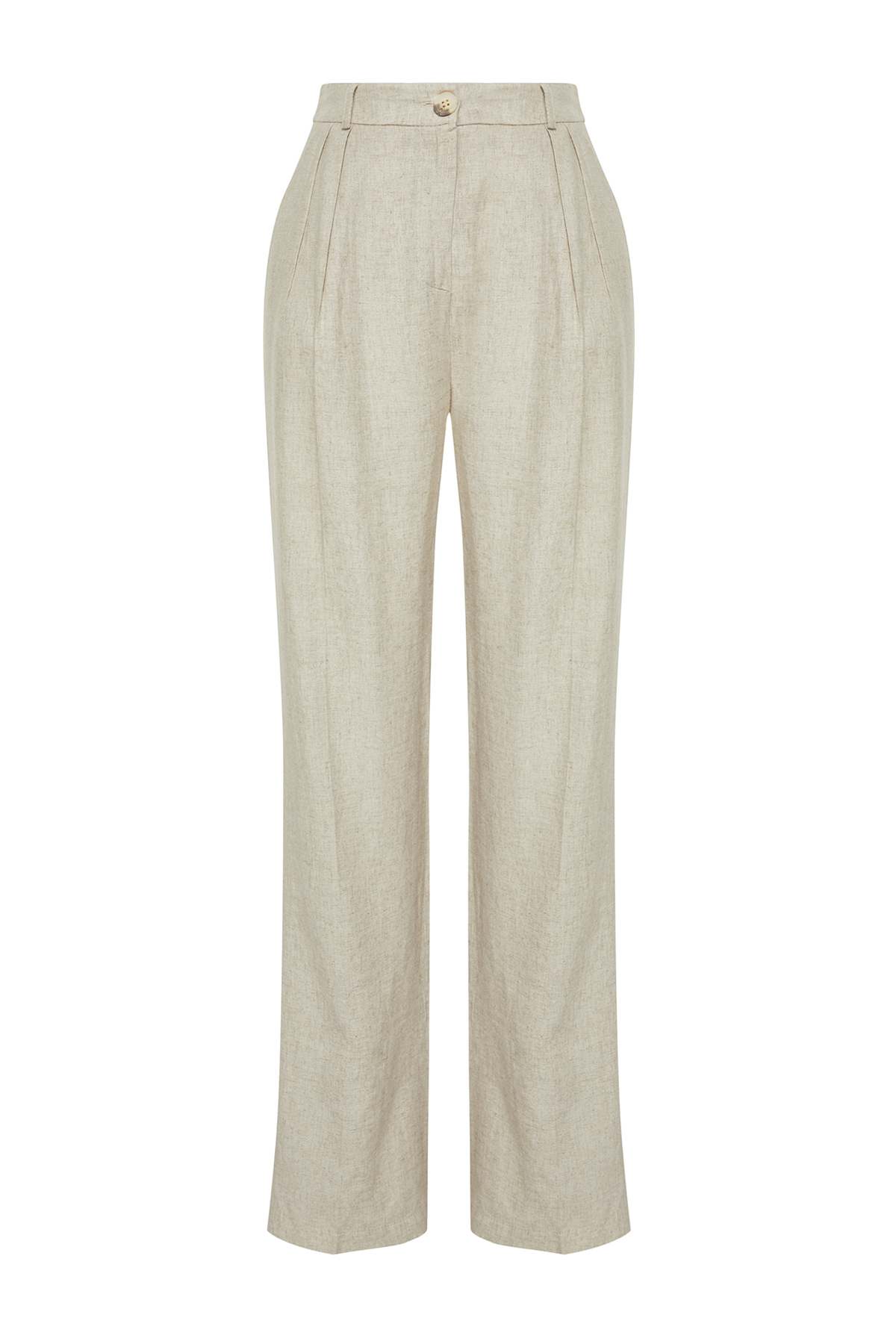 Trendyolmilla  Bej Nervürlü Wide Leg/Geniş Paça Pamuk Keten Dokuma Pantolon TWOSS24PL00062 - Görsel 8