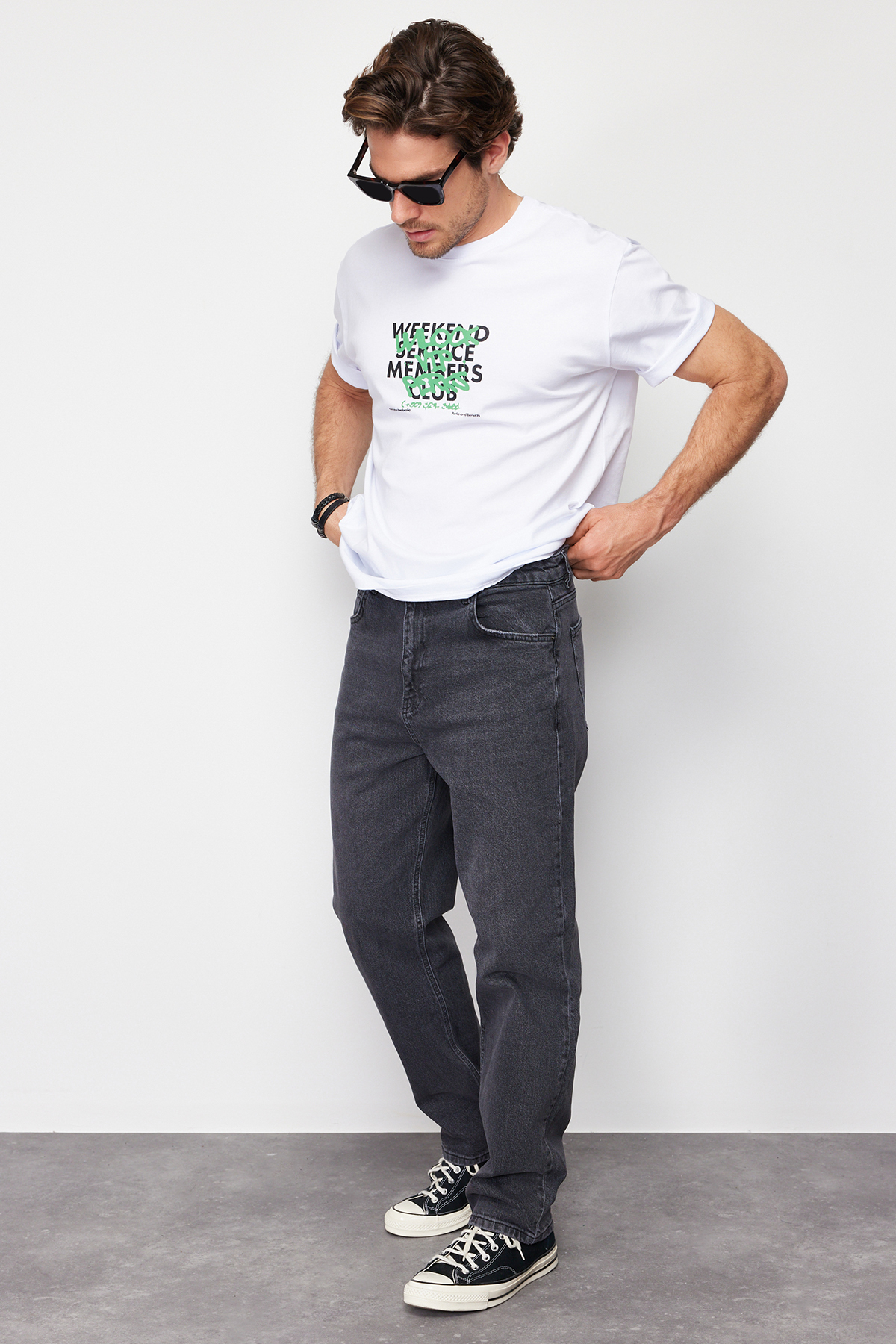  TRENDYOL MAN Antrasit Baggy/ 90s Straight Fit Jeans Bol Kot Pantolon