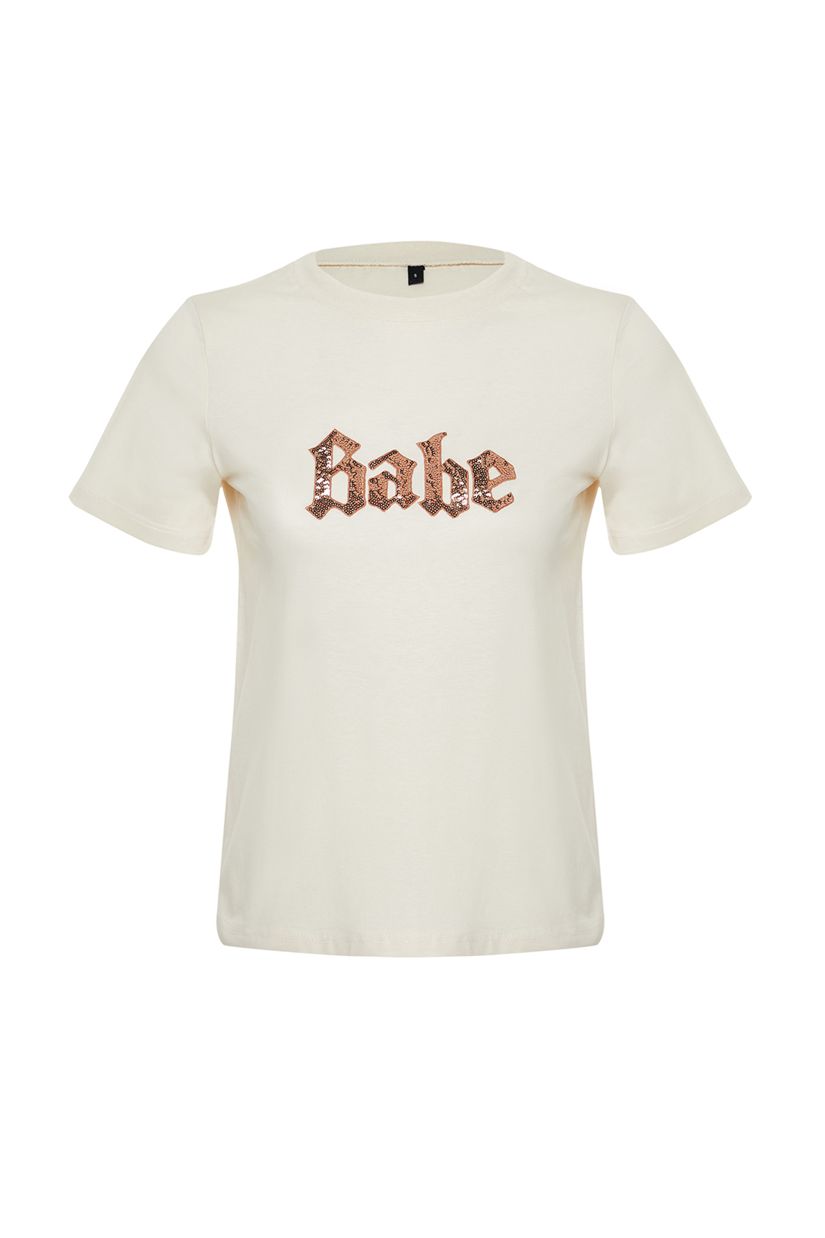 Trendyolmilla  Taş Payet Slogan Nakışlı Regular/Normal Kalıp Örme T-Shirt TWOSS24TS00045 - Görsel 7