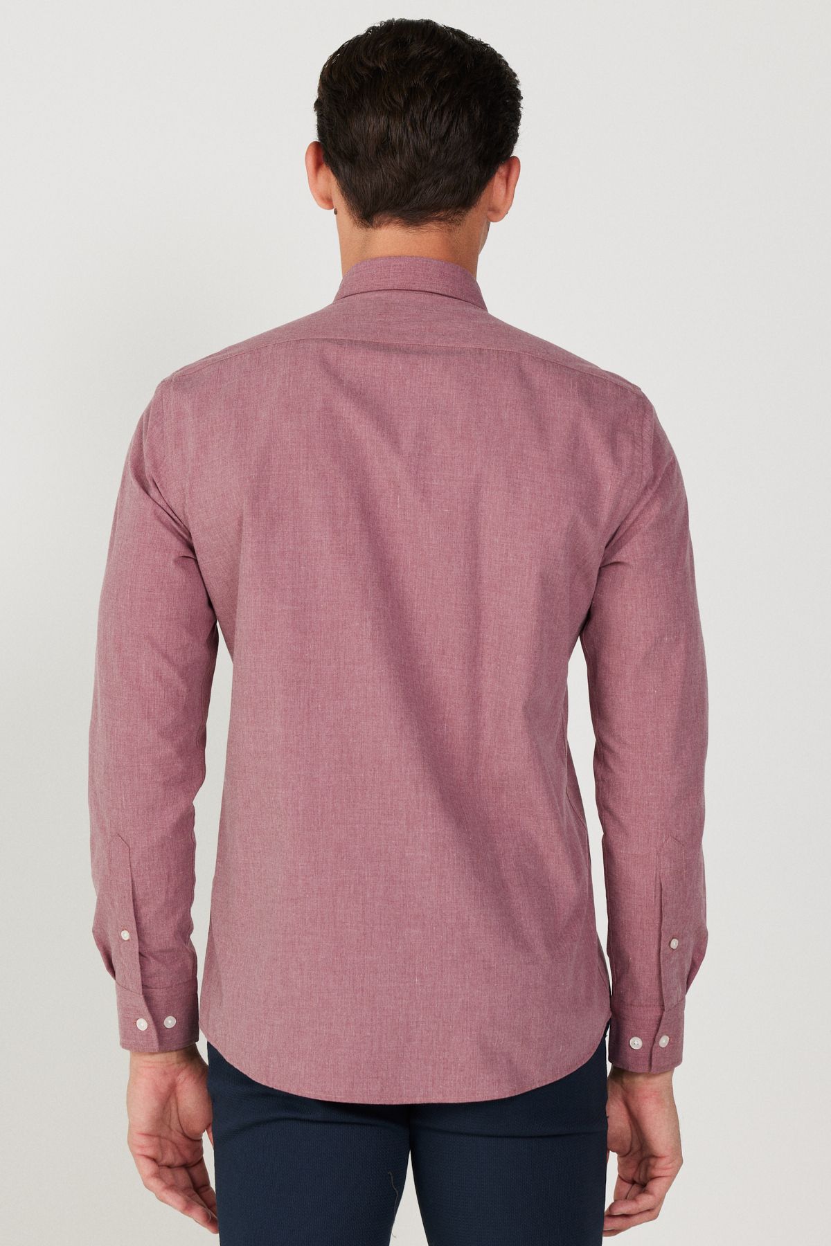 AC&Co / Altınyıldız Classics-Ανδρικό πουκάμισο με κόκκινο Slim Fit με κρυφό κουμπί με πέτο 6