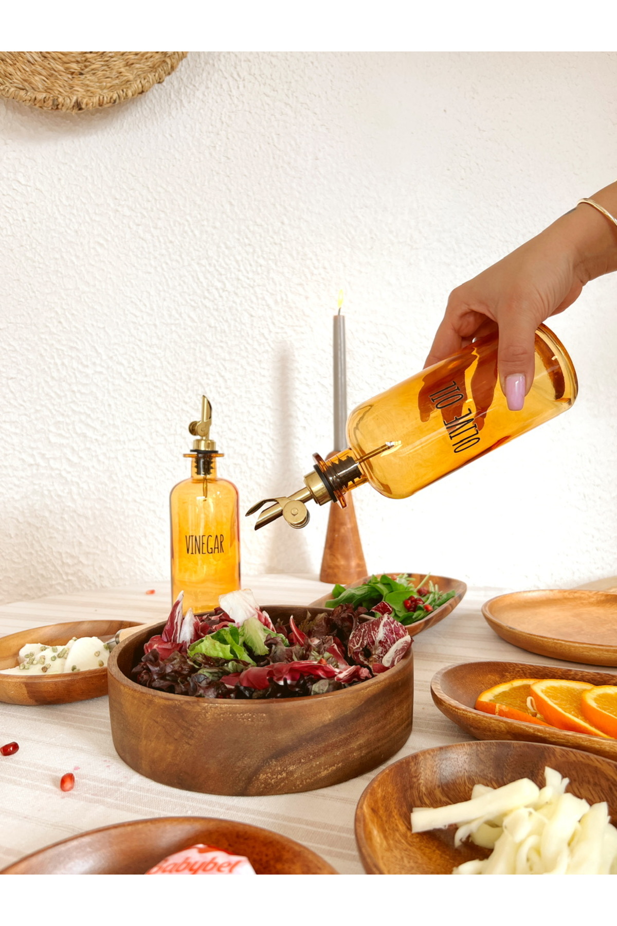Amber Glass Lubricant Set of 2 with Gold Heads