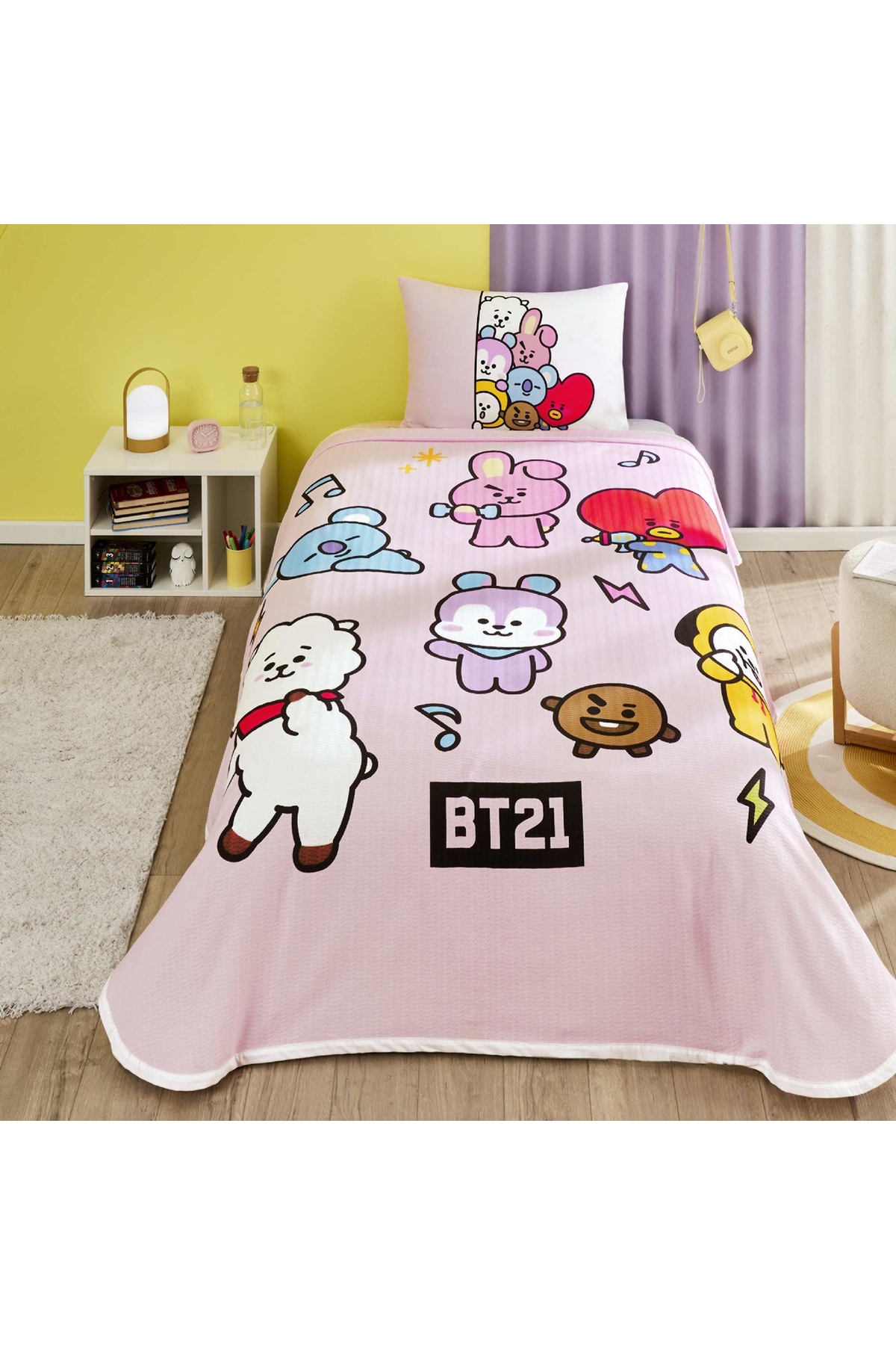 Taç Lisanslı BT21 Tek Kişilik Pamuk Pike Takımı