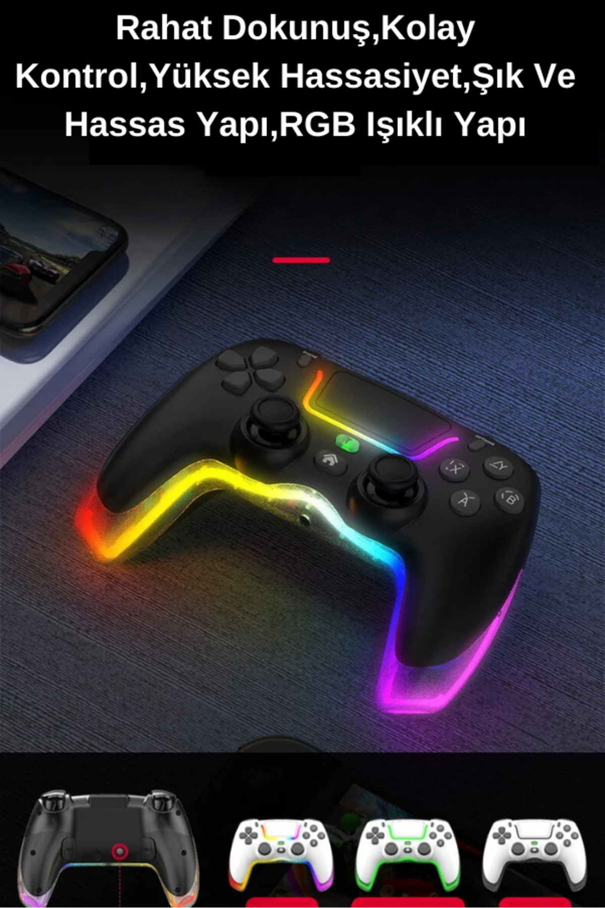 P07 RGB Işıklı Titreşimli PS4/iPhone/iPad/Android/Switch/PC Uyumlu Oyuncu Gamer Joystick 6