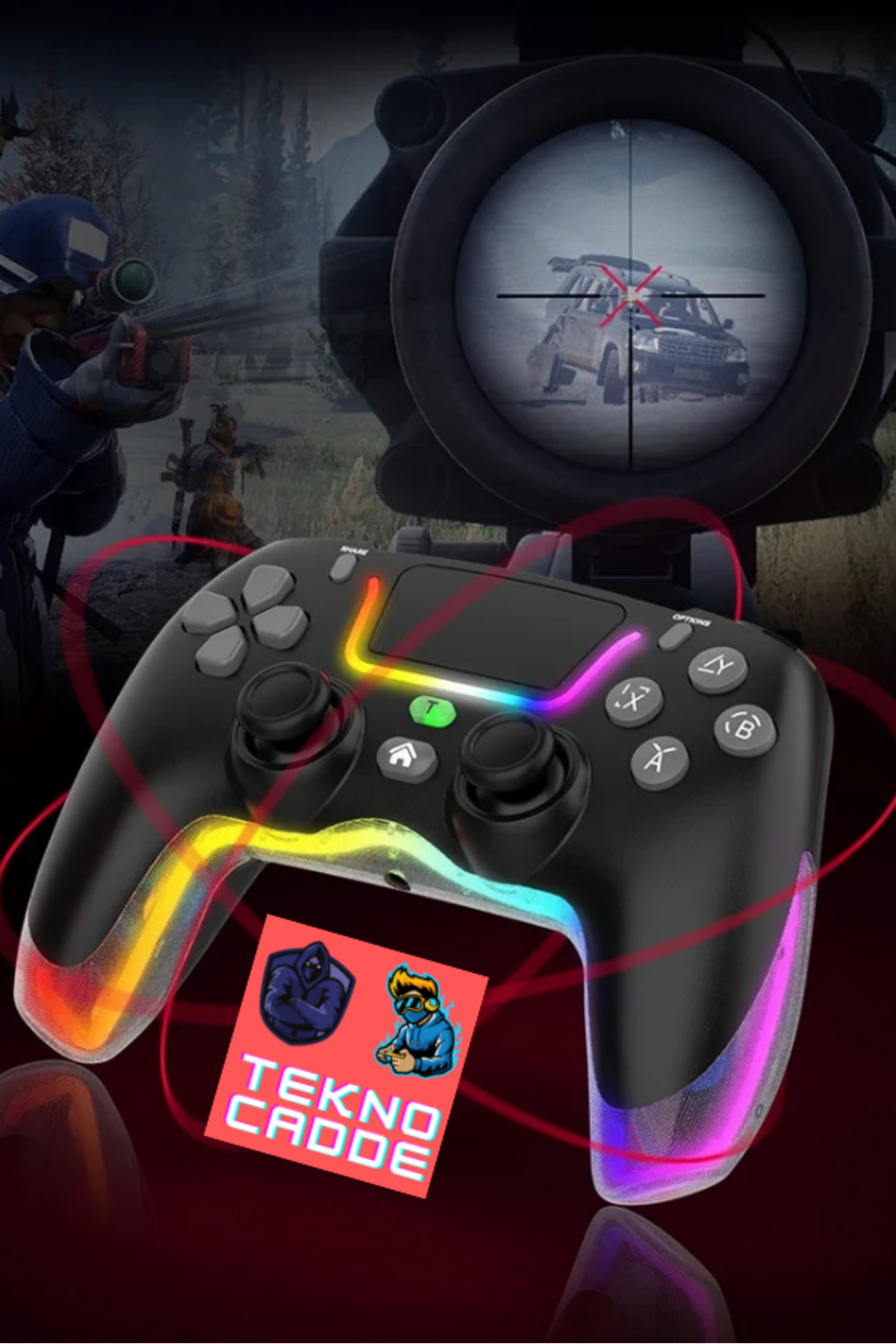 P07 RGB Işıklı Titreşimli PS4/iPhone/iPad/Android/Switch/PC Uyumlu Oyuncu Gamer Joystick 5