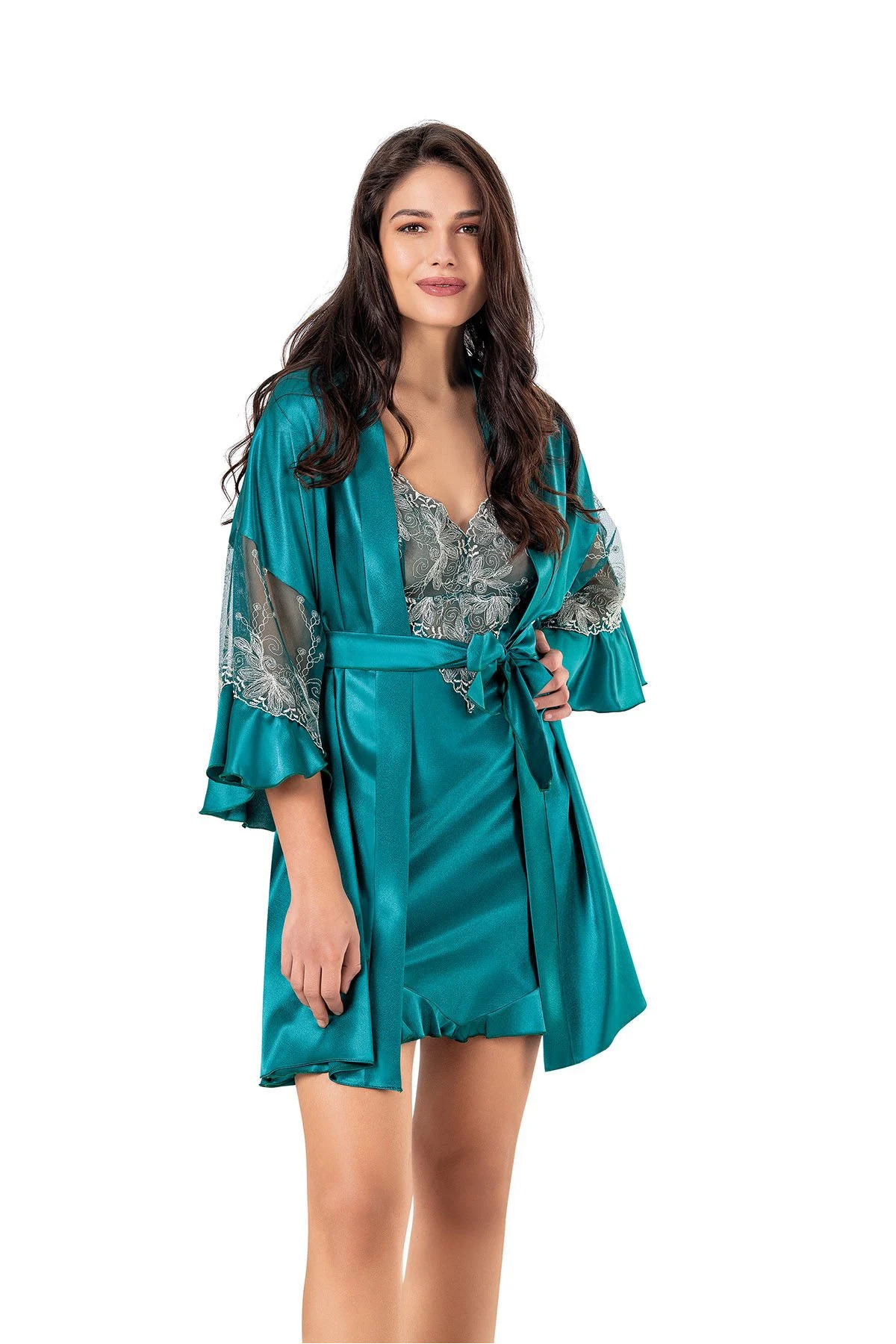 Genel Markalar Moongirl 524  Saten Kısa İkili Takım PETROL - M