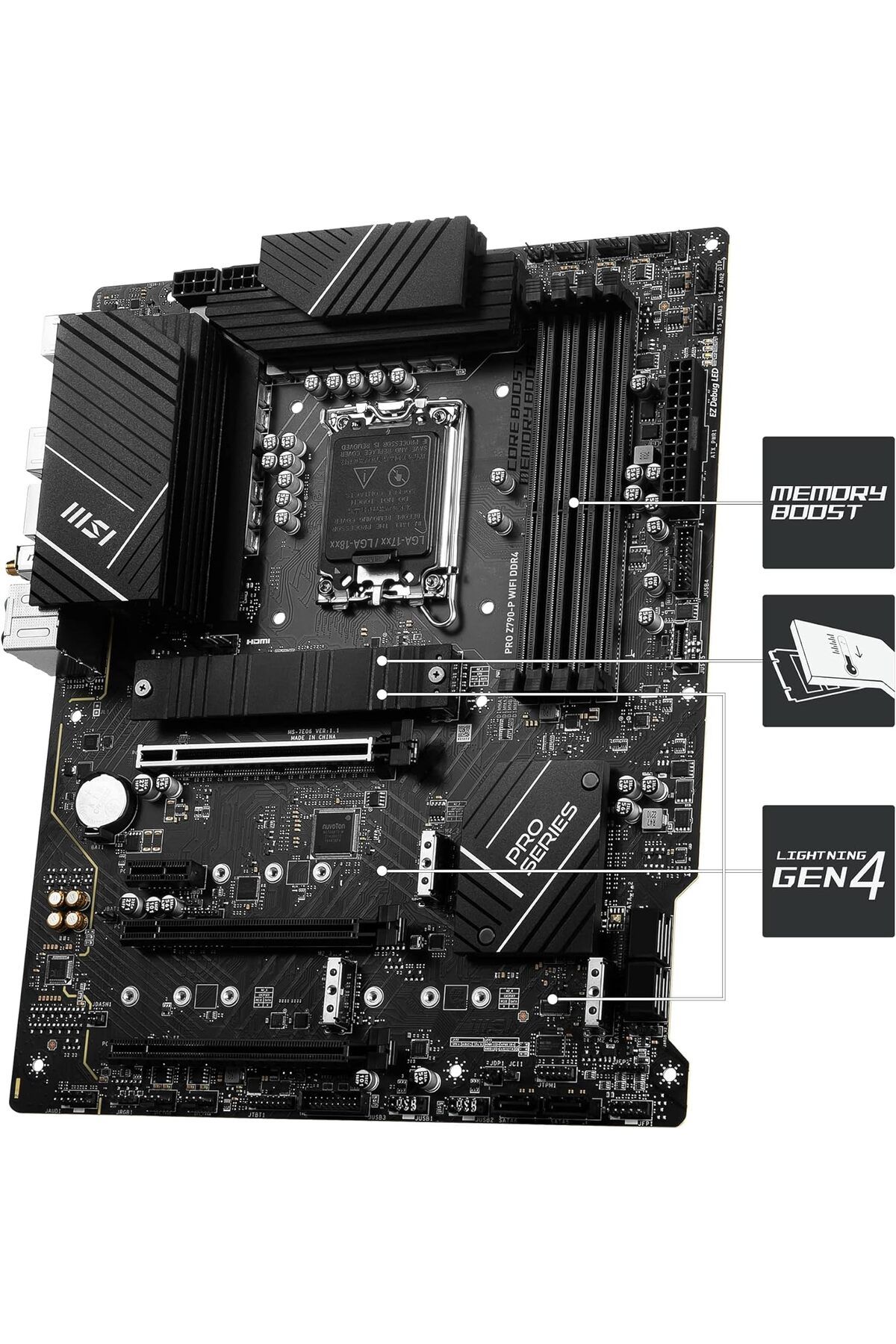 MSI-Mb Pro Z790-p WiFi Ddr4 Socket 1700 Ddr4 5333mhz(OC) PCI-e Gen4 M.2 Usb3.2 Dp HDMI 1x2.5g Lan Wi- 3