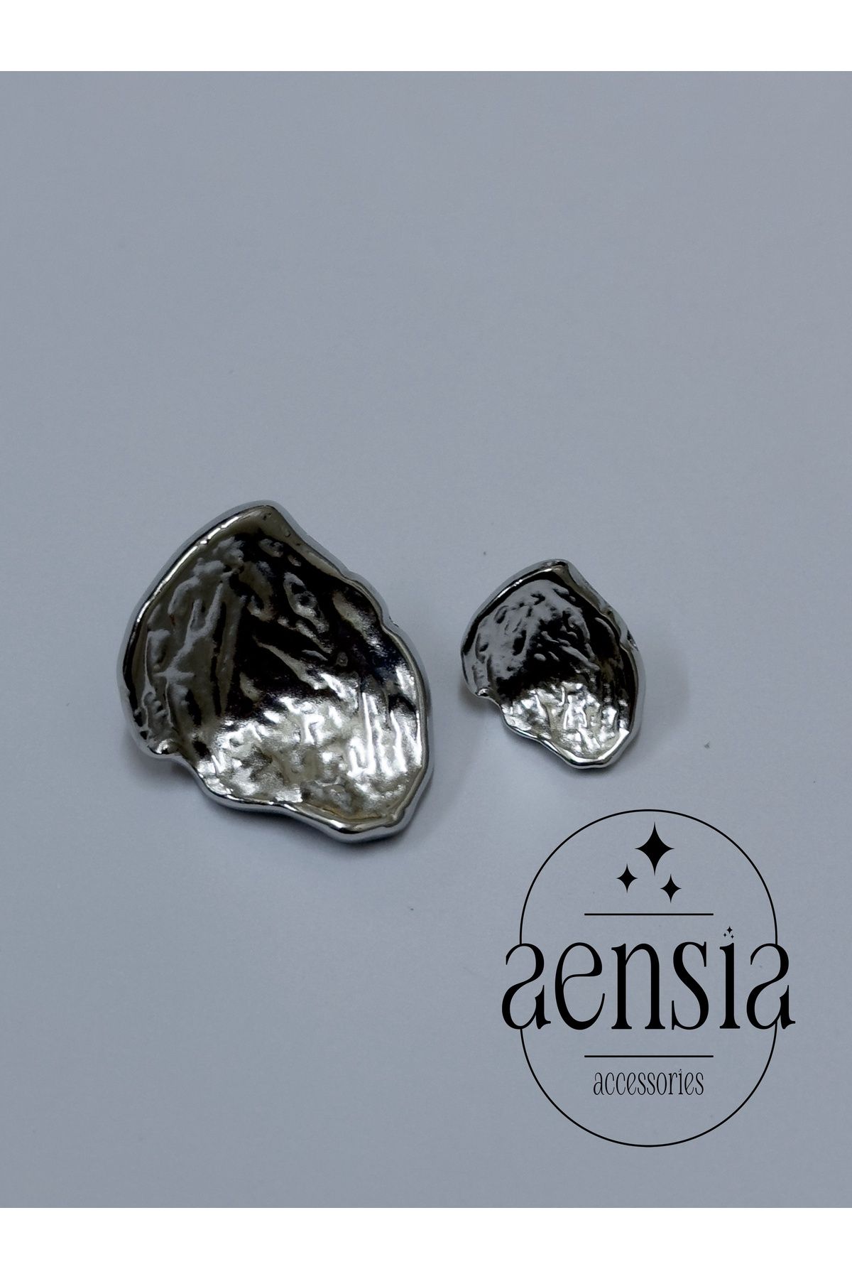 aensia-Silver Wrinkled Asymmetric Curved Shell Model Metal Coat Jacket Button - Set of 12 (6 Large + 6 Small) 3