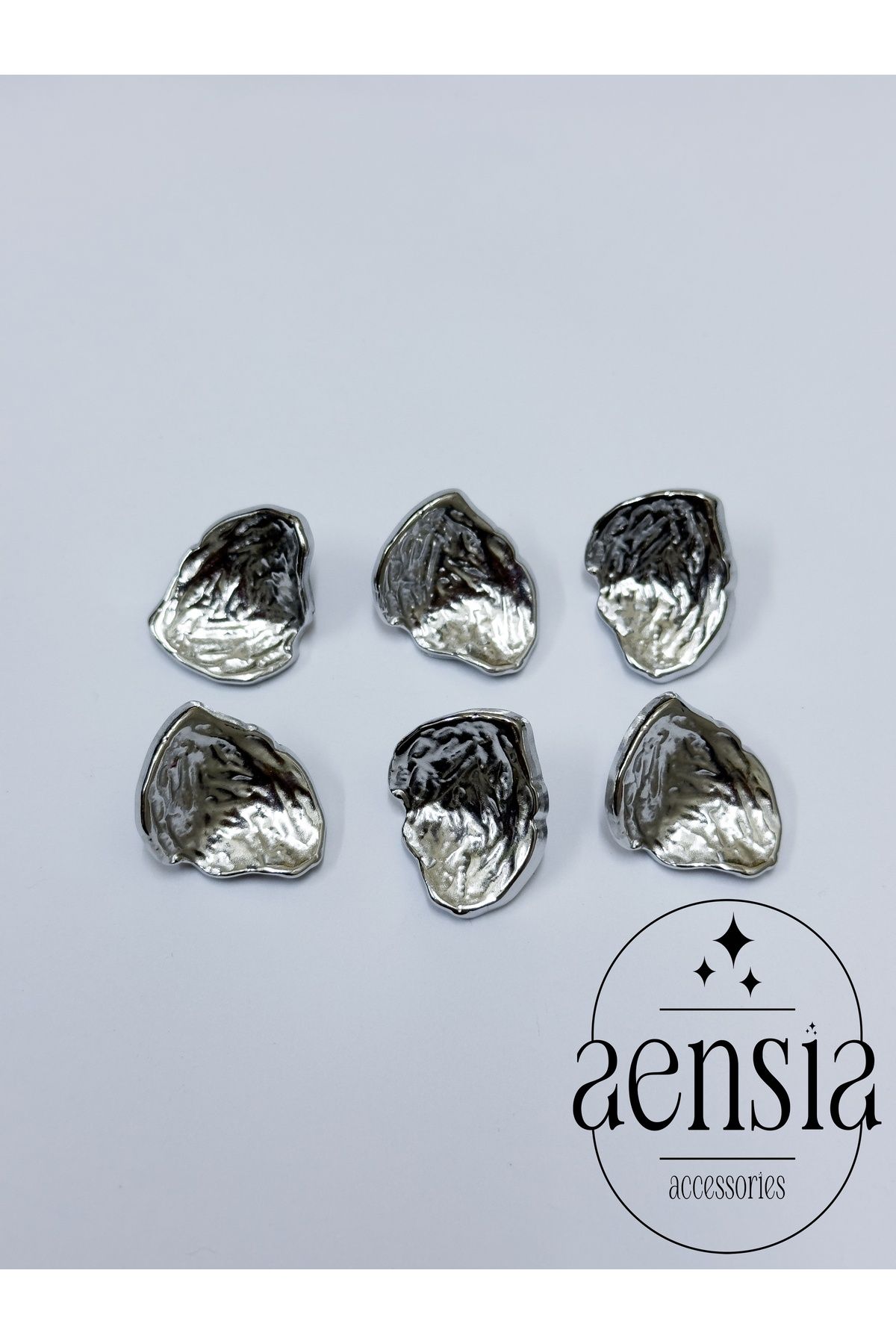 aensia-Argintiu Argintiu șifonat Asimetric Convex Shell Model Metal Coat Jacket Button 2,54 CM Button - Pachet de 6 1