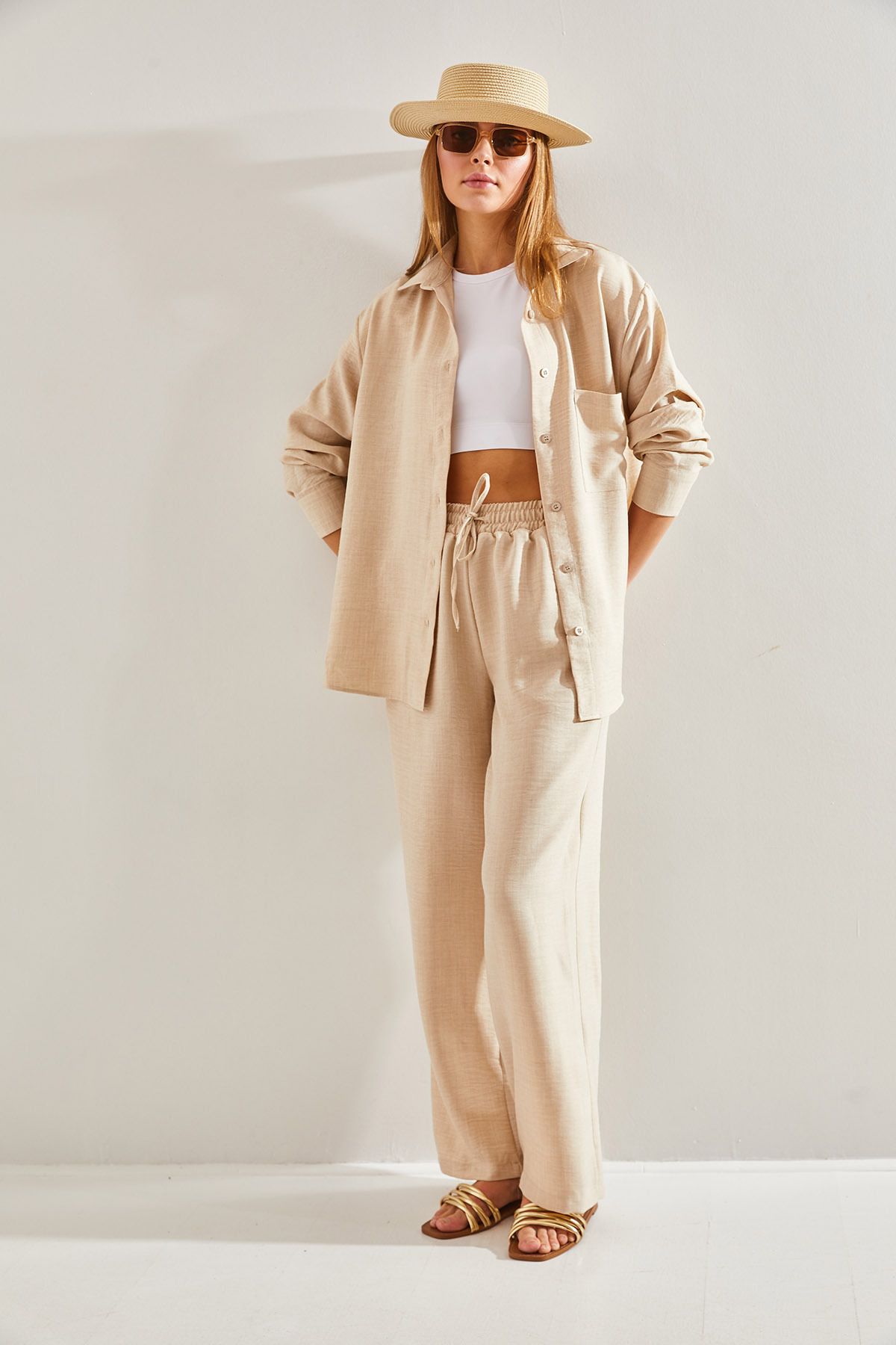 Bianco Lucci-Damen-Set aus Hose und Oberteil mit elastischem Bund 6