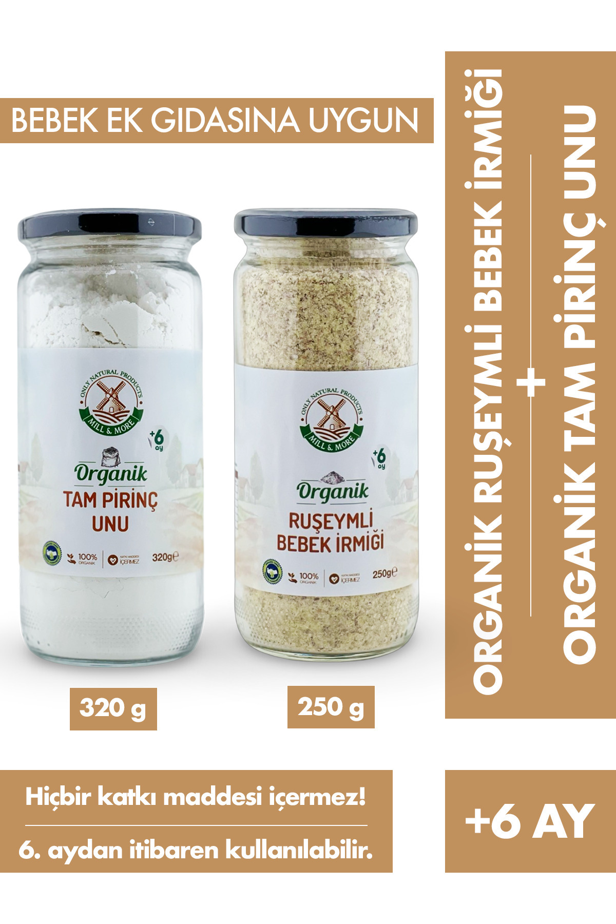 Mill & More Only Natural Products Organik Ruşeymli Bebek İrmiği 250 g + Organik Tam Pirinç Unu 320 g Seti