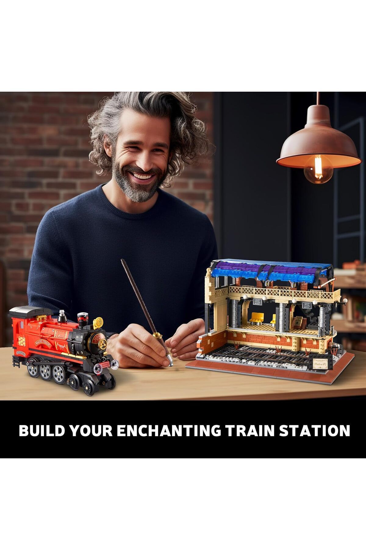 Sillbird-Magic Train Station Mini blocks Building Set, Retro Train Model STEM Projects for Age +8, 1259 pieces 5