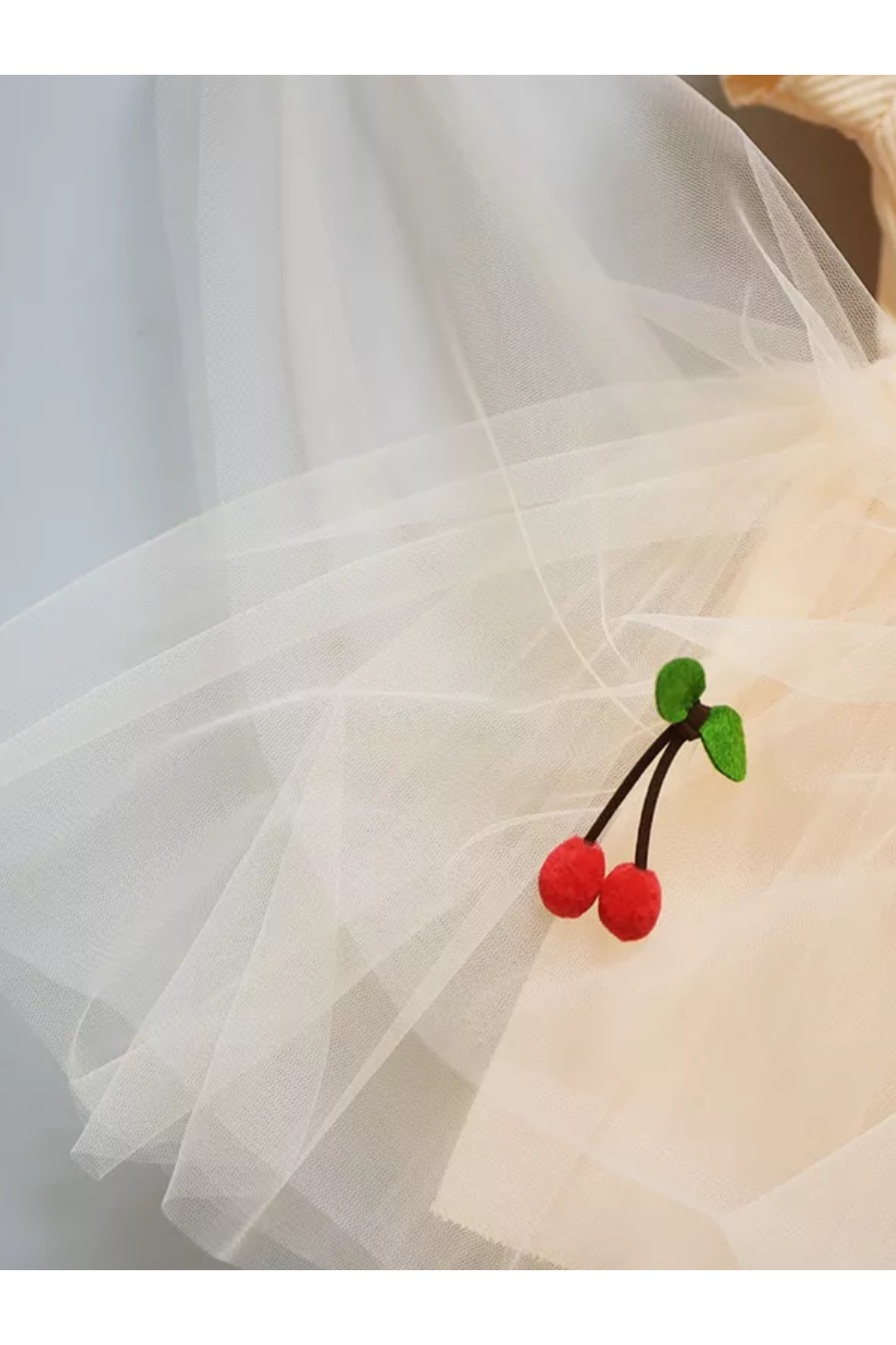 bonalind Üstü Ribana Kumaş Altı Astarlı Tüllü Kirazlı Kız Çocuk Elbise fotoğrafı 4 (önizleme)