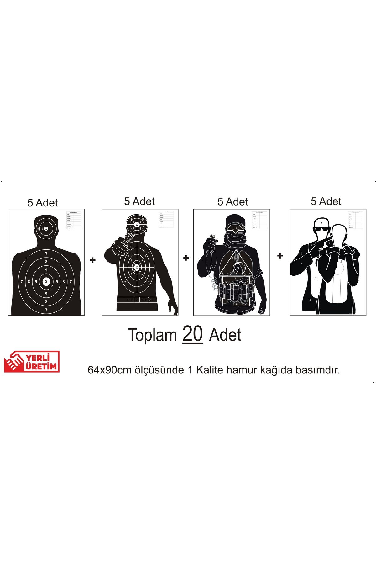 SİM SiM Taktik Atış Hedef Kağıdı Karma Paket 5x4