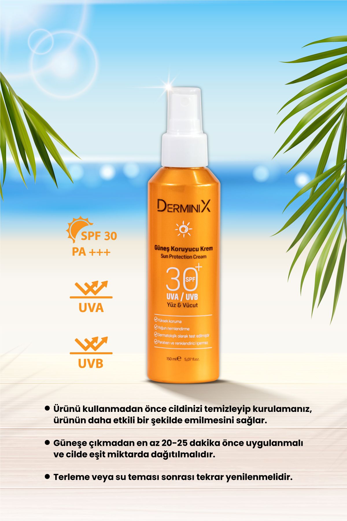 Derminix کرم ضد آفتاب SPF 30 حفاظت بالا برای صورت و بدن