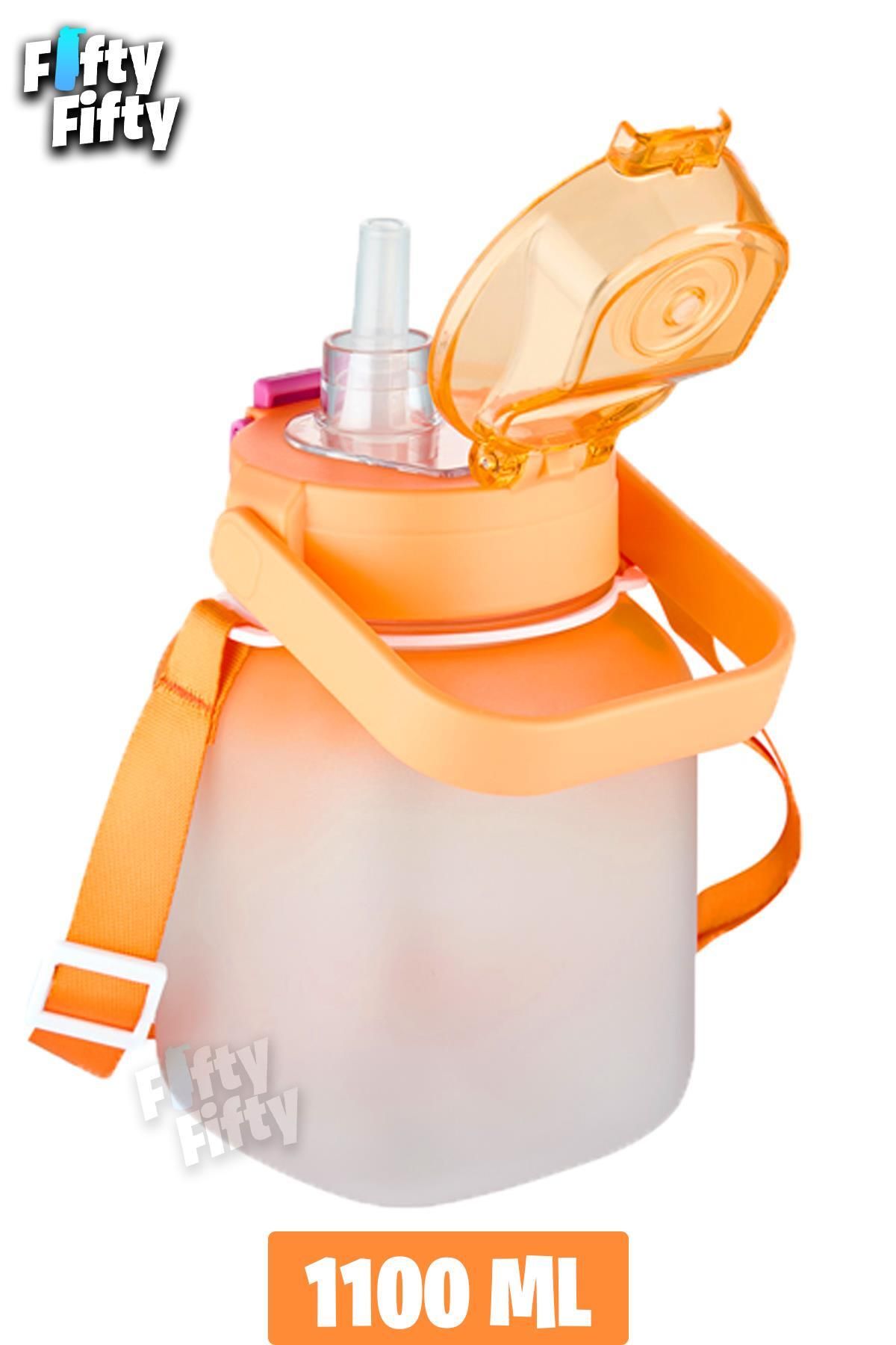 قمقمه ورزشی نارنجی دخترانه و پسرانه بچگانه Tritan 1100 ML HINGER PIIPE PIPER جریان آب Vagonlife