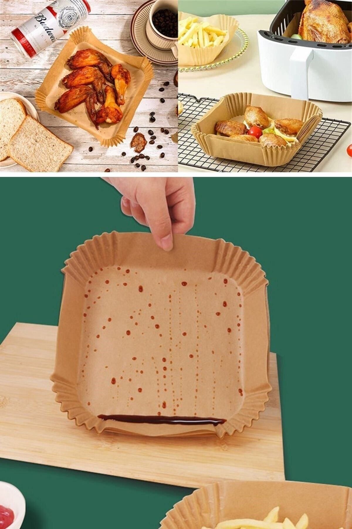 Buffer-® 200 Pieces of Air Fryer Baking Paper Disposable Oil Paper with Square Hole and Plate Model 5
