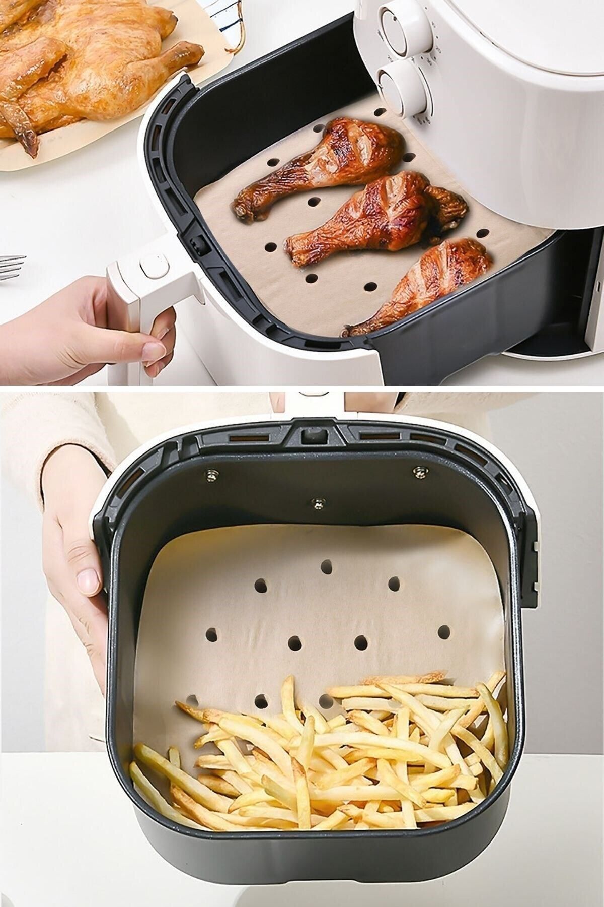 Buffer-® 200 Pieces of Air Fryer Baking Paper Disposable Oil Paper with Square Hole and Plate Model 2