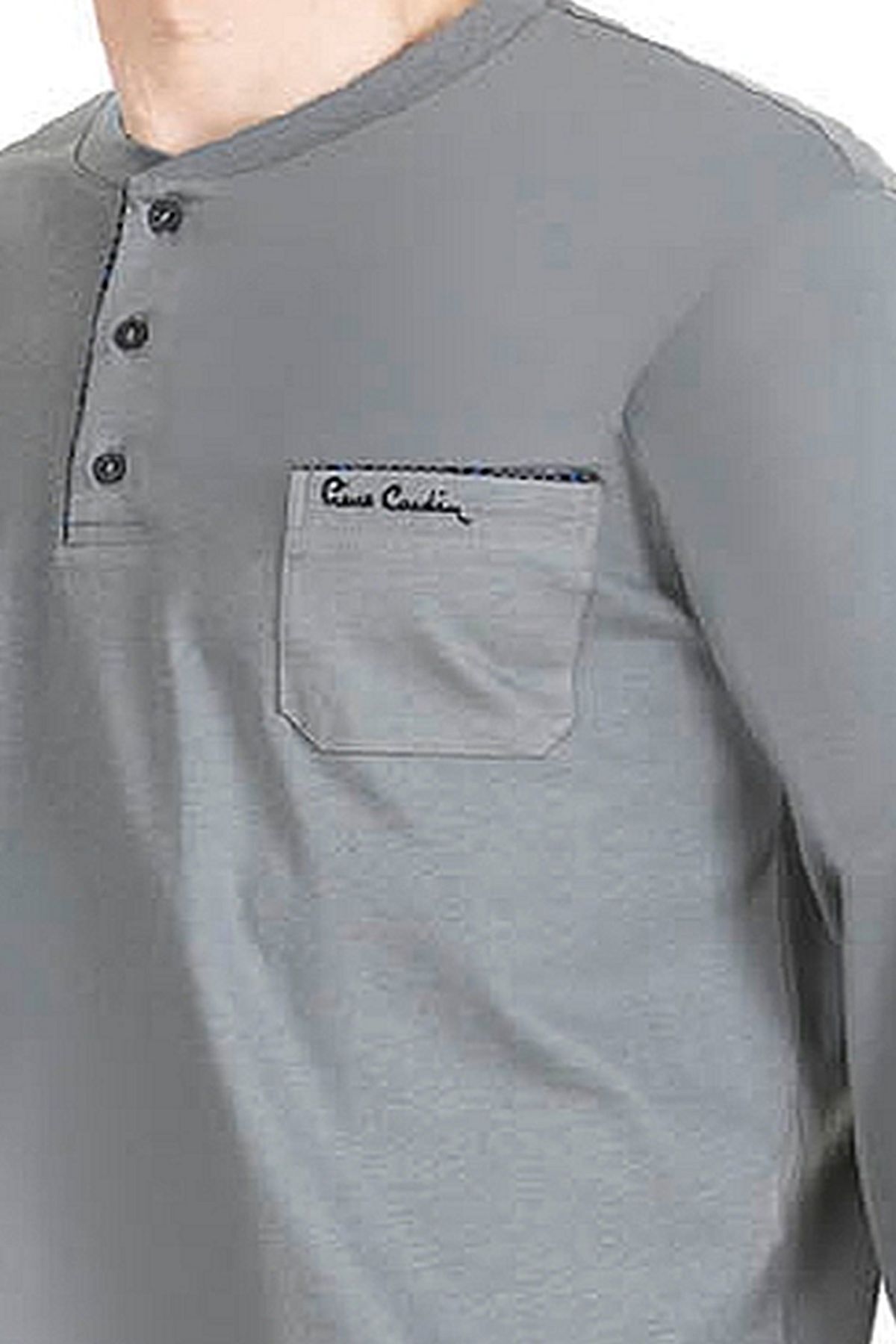 ست پیژامه خاکستری مردانه لباس خواب آستین بلند 6037 Pierre Cardin