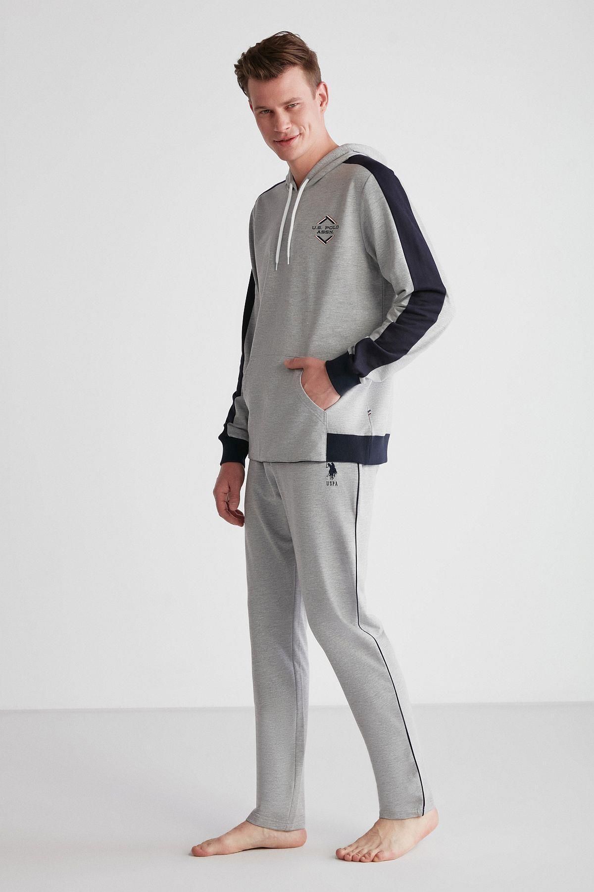 U.S. Polo Assn. پولو اسن ایالات متحده ست لباس خواب آستین بلند مردانه خاکستری ملانژ 18709 گریملنژ