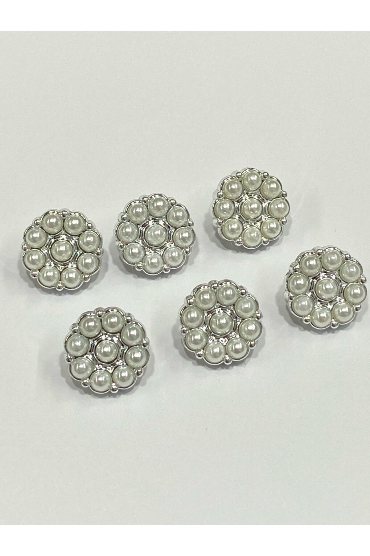 Classic Pearl Model Button / Silver/Metalized (plastic) / Set of 6 / 1.7 cm
