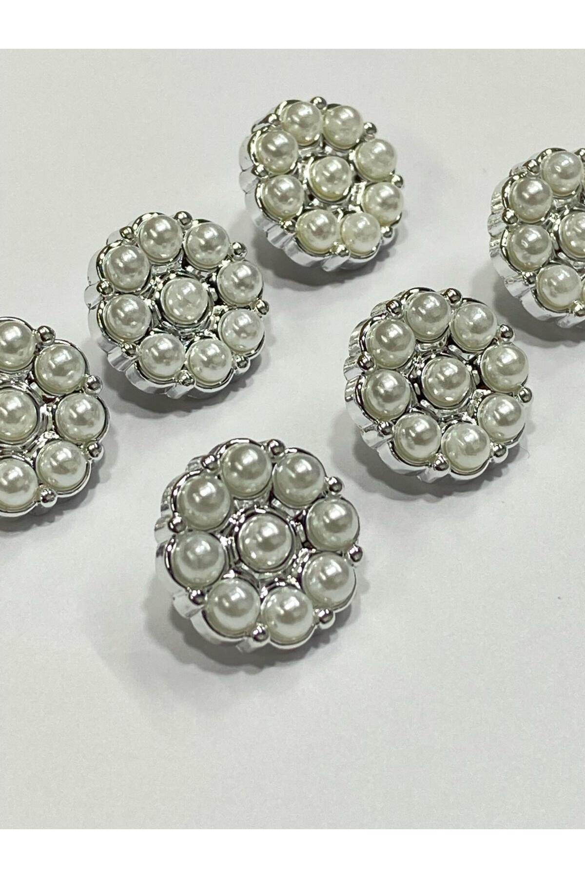 Classic Pearl Model Button / Silver/Metalized (plastic) / Set of 6 / 2 cm
