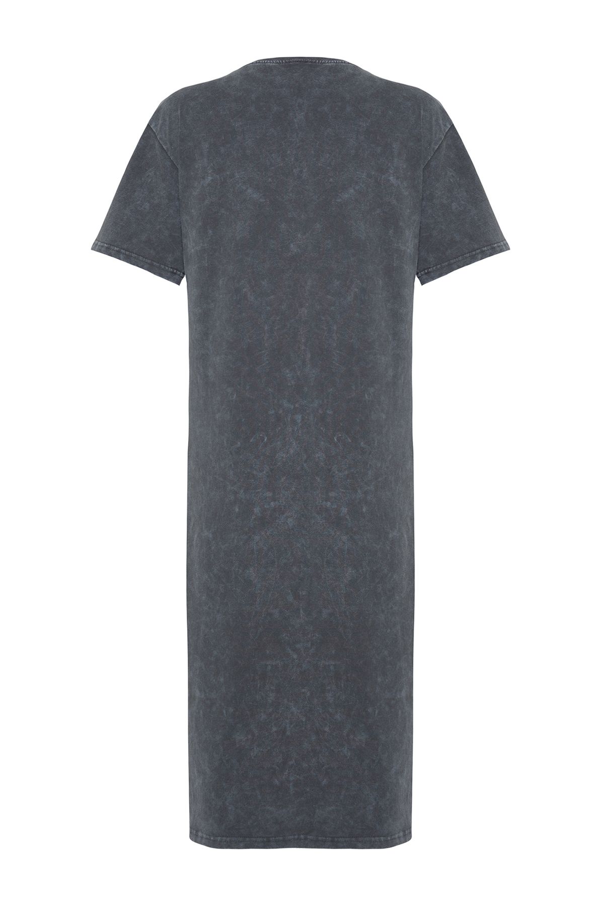 Trendyol Collection-Anthrazitfarbenes, 100 % Baumwolle, geschlitztes T-Shirt-Kleid mit Used-Look und bequemer Passform TWOSS24EL00140 8
