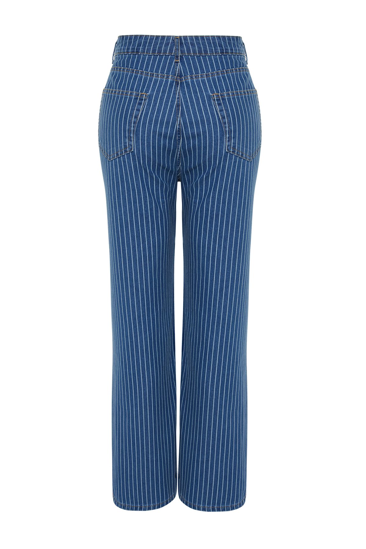 Trendyol Curve-Ciemnoniebieskie szerokie dżinsy w paski TBBSS24CJ00007 8