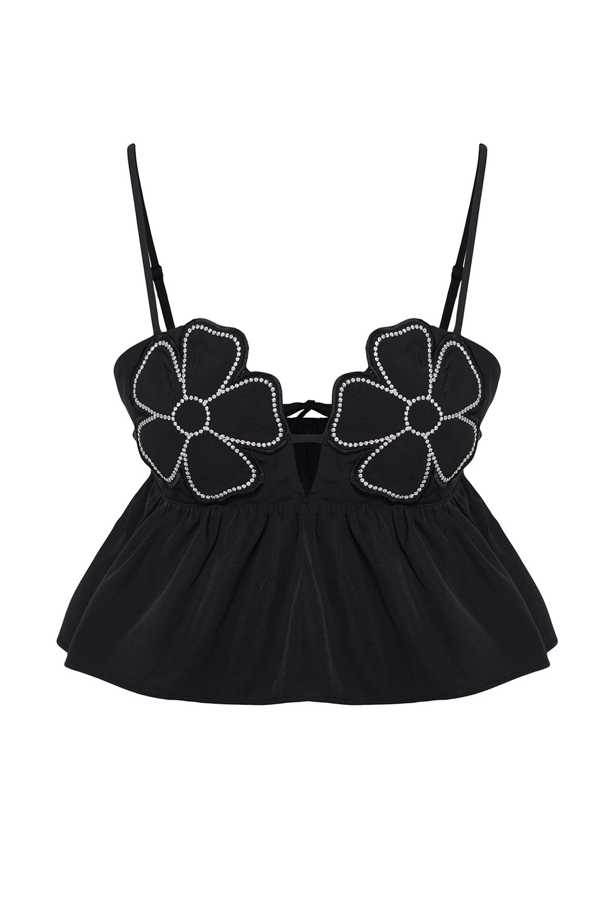 Trendyol Collection-Ανθοκέντητη Μαύρη Μπλούζα Crop - TPRSS24BZ00030 7
