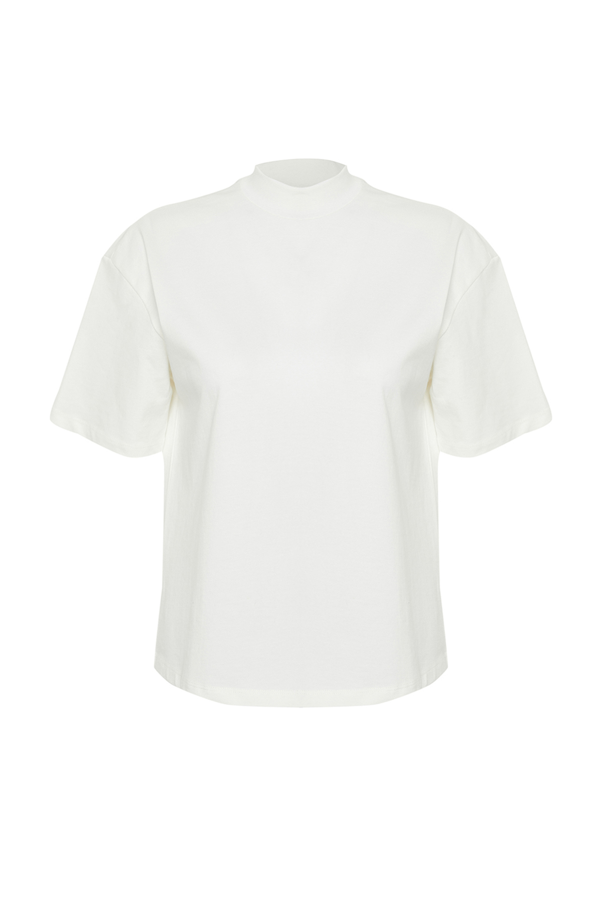 Trendyolmilla  Beyaz %100 Kalın Pamuklu Dik Yaka Truvakar Kol Örme T-Shirt TWOSS24TS00074 - Görsel 7