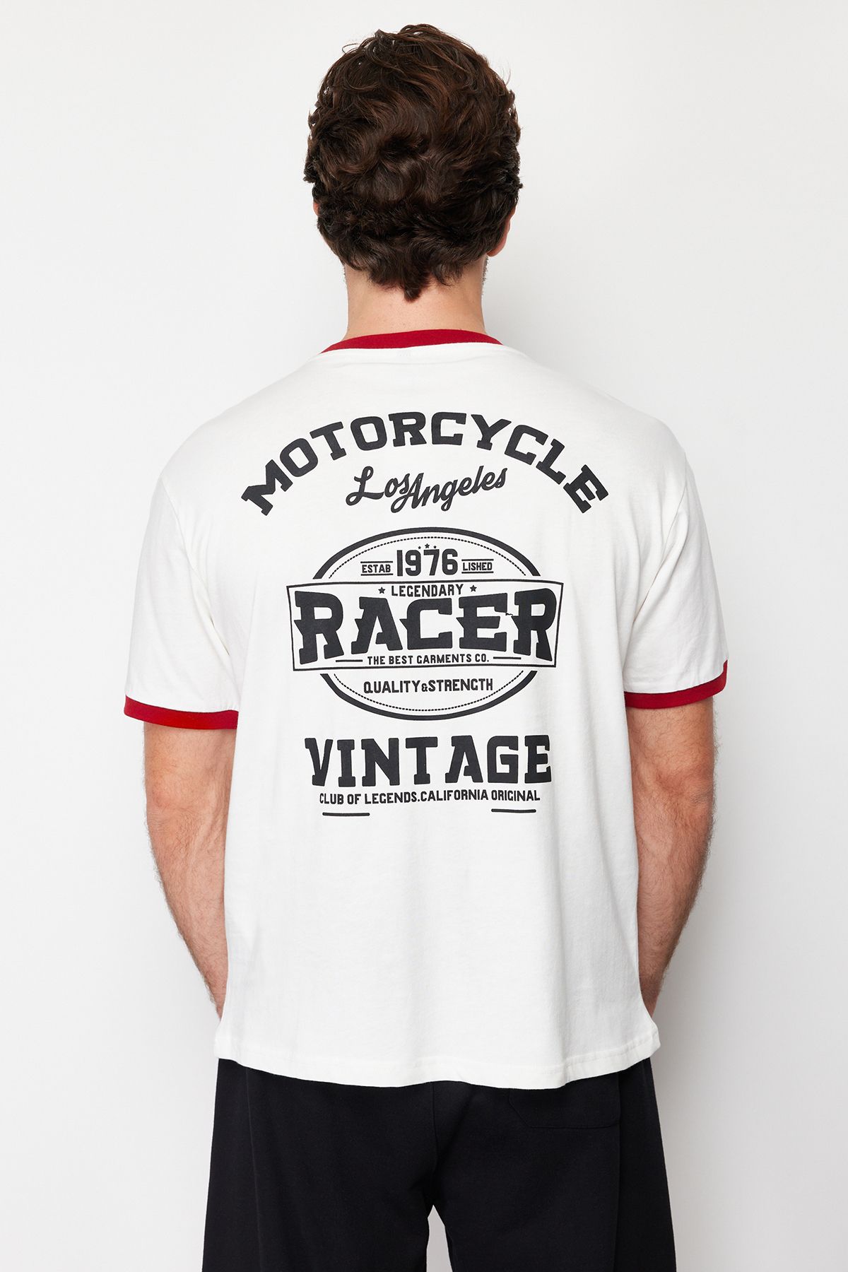 Trendyol Collection-Ecru Color Block Printed Oversize Cotton T-Shirt - Tmnss24Ts00103 6