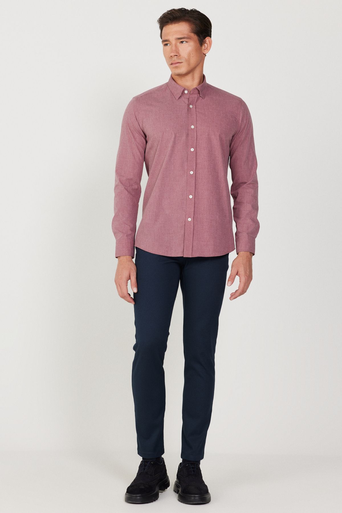 AC&Co / Altınyıldız Classics-Ανδρικό πουκάμισο με κόκκινο Slim Fit με κρυφό κουμπί με πέτο 2