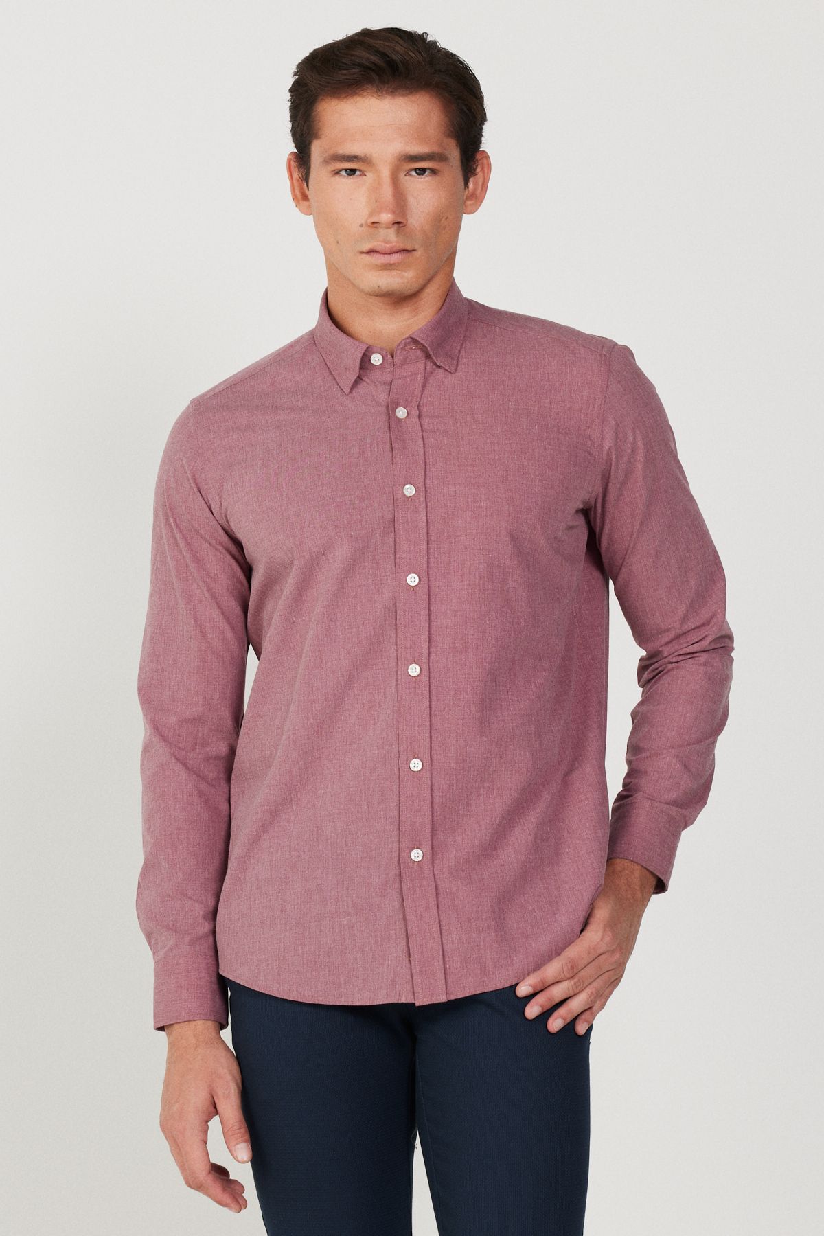 AC&Co / Altınyıldız Classics-Ανδρικό πουκάμισο με κόκκινο Slim Fit με κρυφό κουμπί με πέτο 3