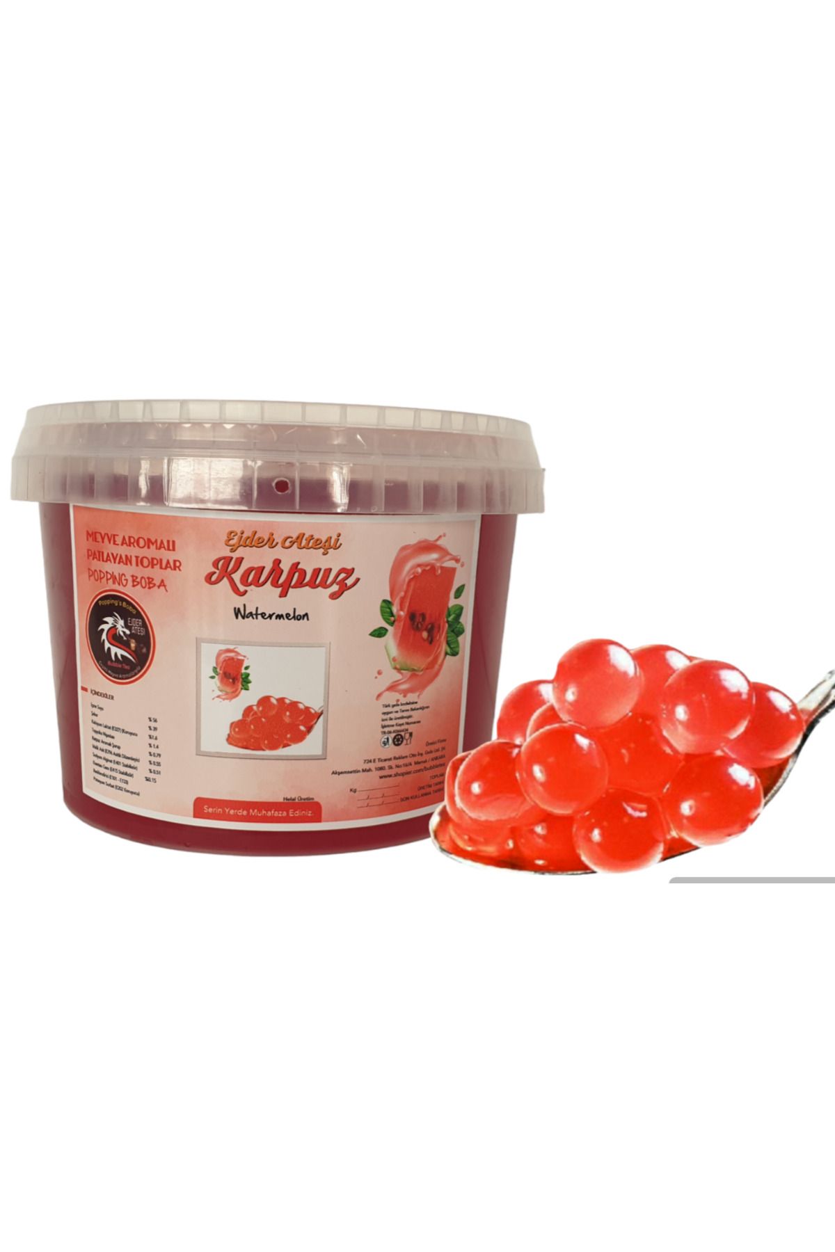 Karpuz Aromalı Bubble Tea incileri 3.4 KG.Popping Boba