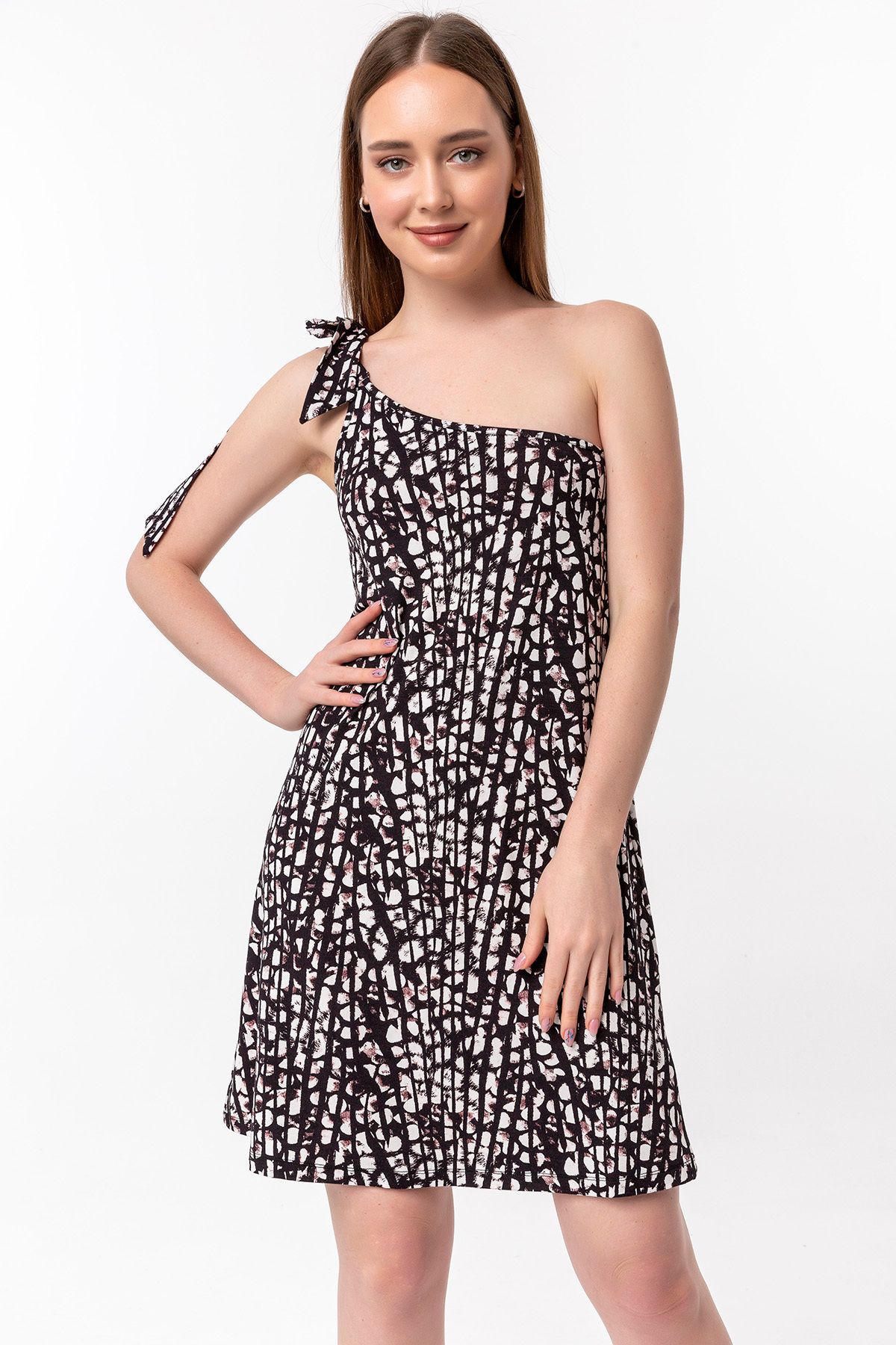 Laranor-Rochie cu model cu cravată cu un singur umăr 1