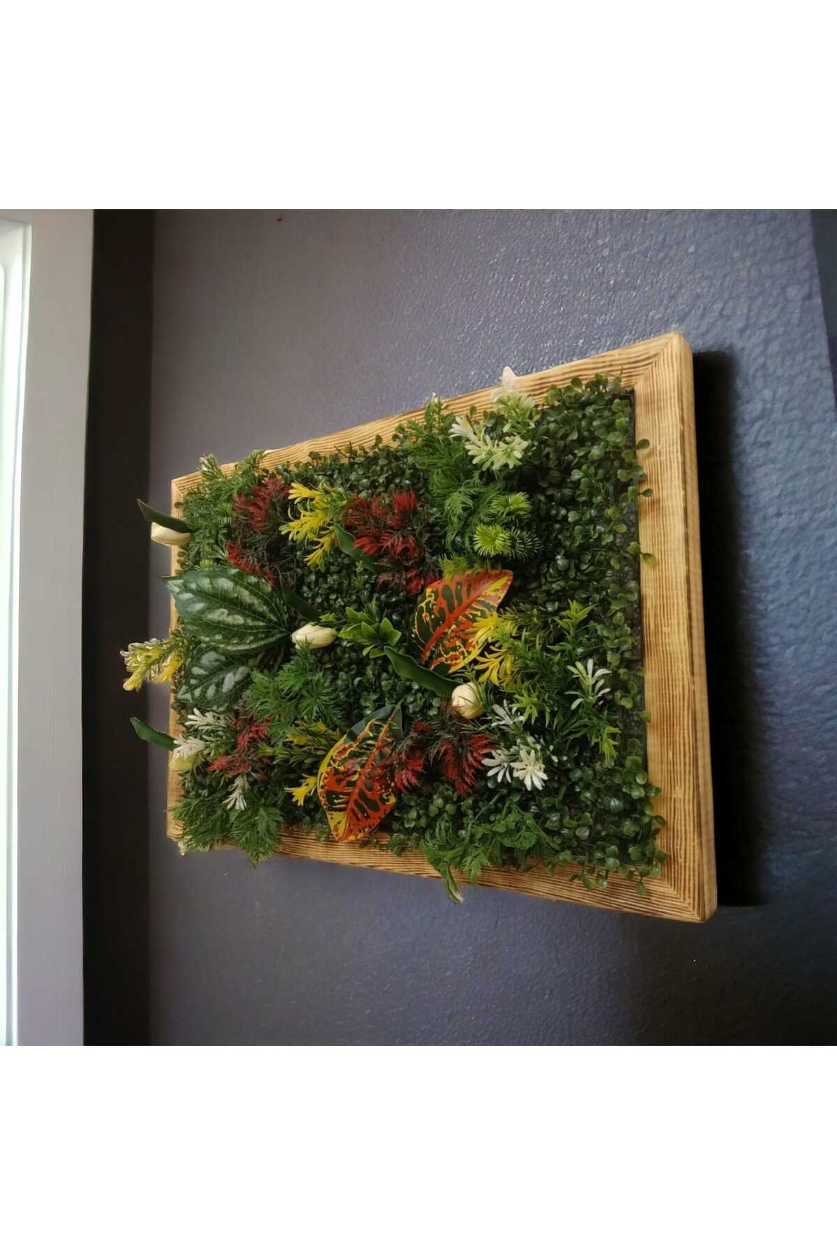 MODEL:2 Wooden Framed Artificial Flower Wall Panel Shimshir Vertical Garden Arrangement 48-68 Cm