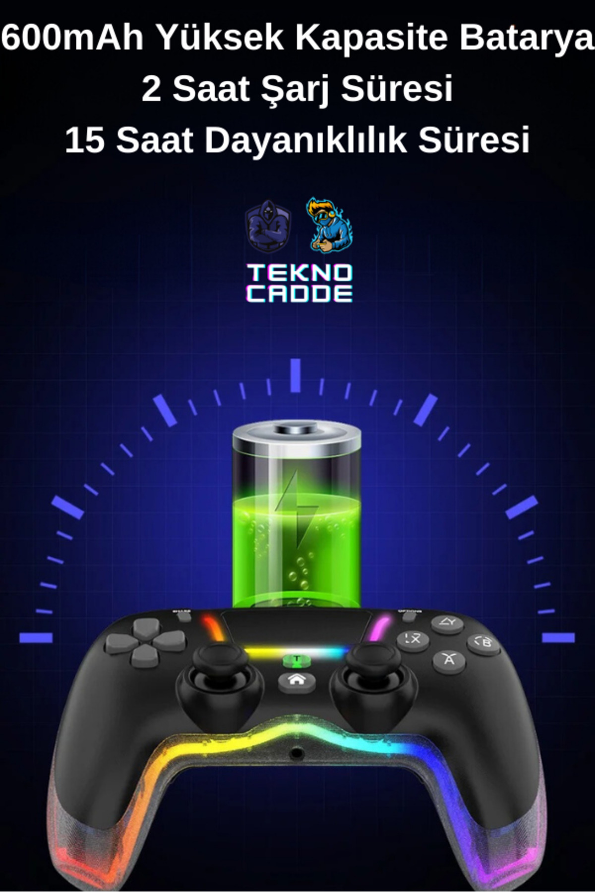 P07 RGB Işıklı Titreşimli PS4/iPhone/iPad/Android/Switch/PC Uyumlu Oyuncu Gamer Joystick 7